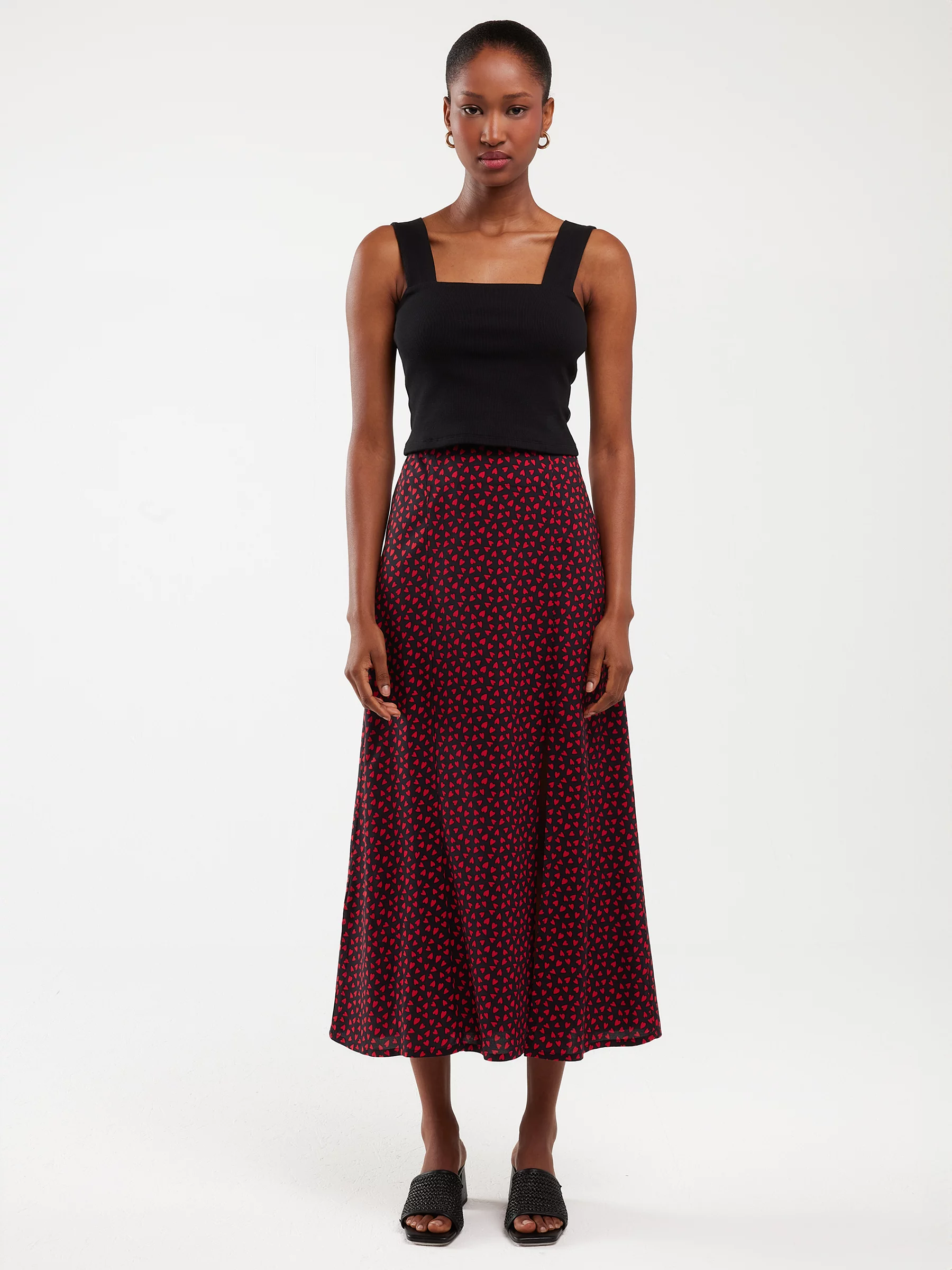 Spódnica damska midi z wiskozy w serduszka czarna Deluni 906