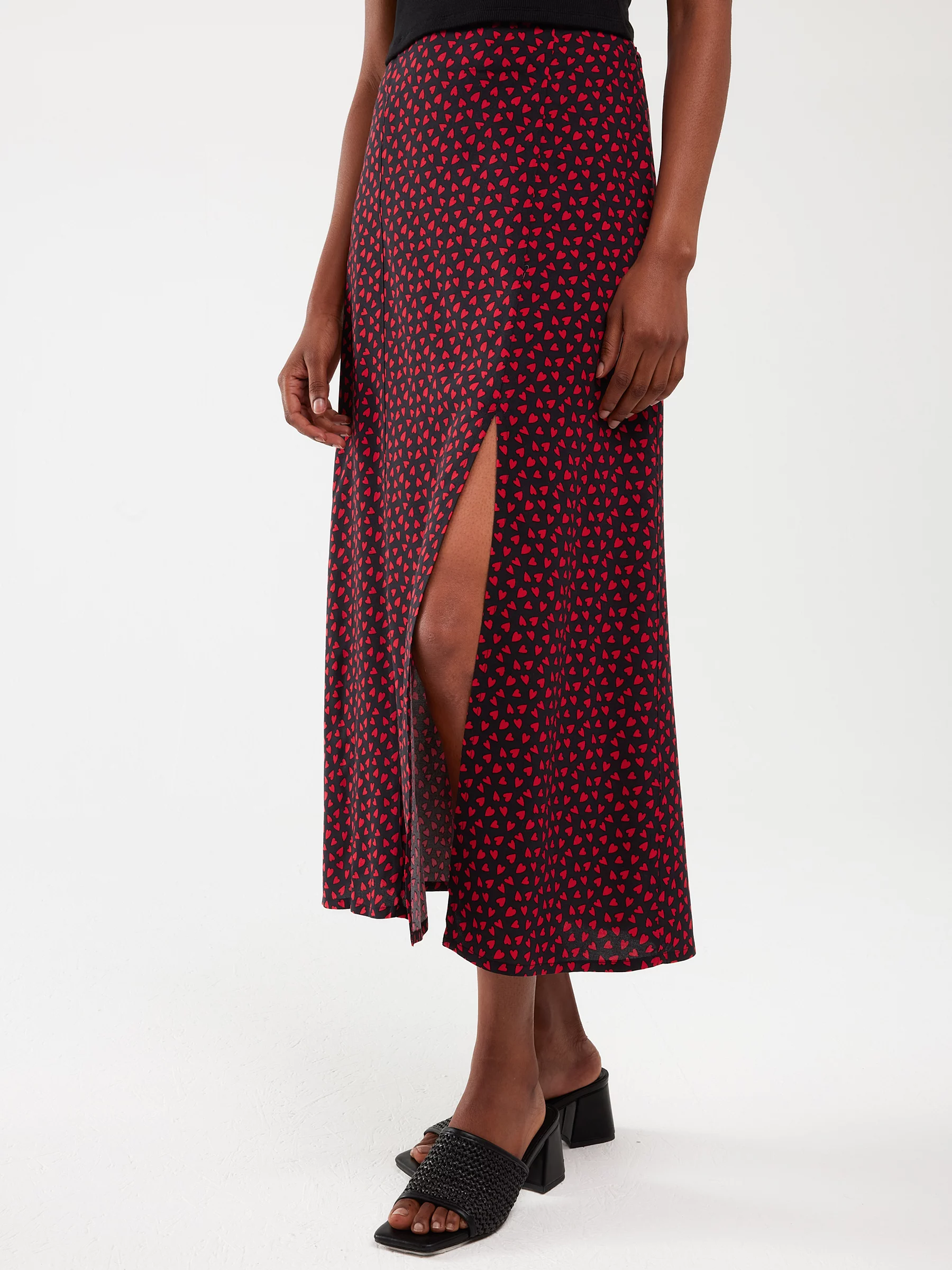 Spódnica damska midi z wiskozy w serduszka czarna Deluni 906