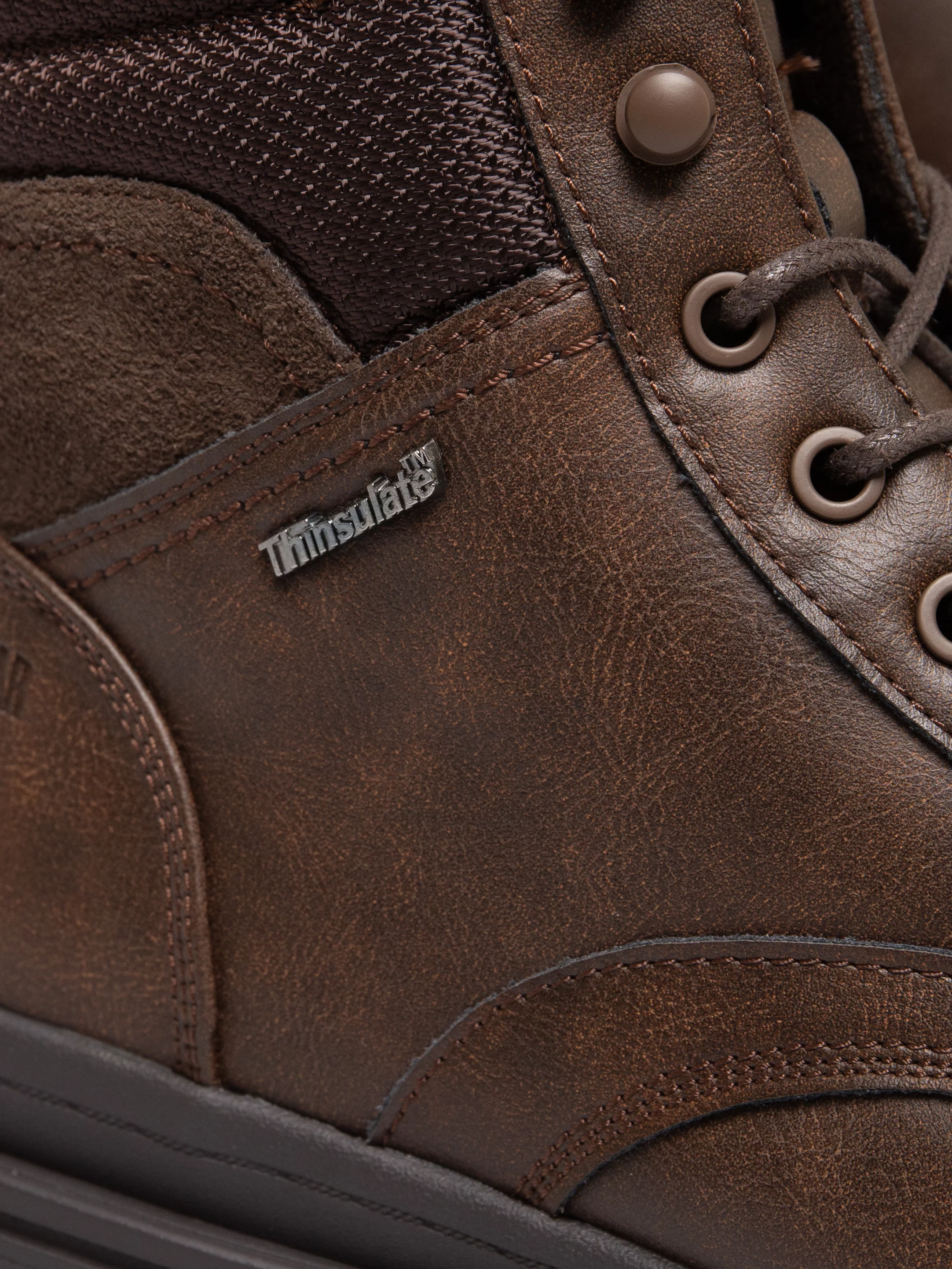 Trapery męskie ze skóry naturalnej brązowe SS174124 803