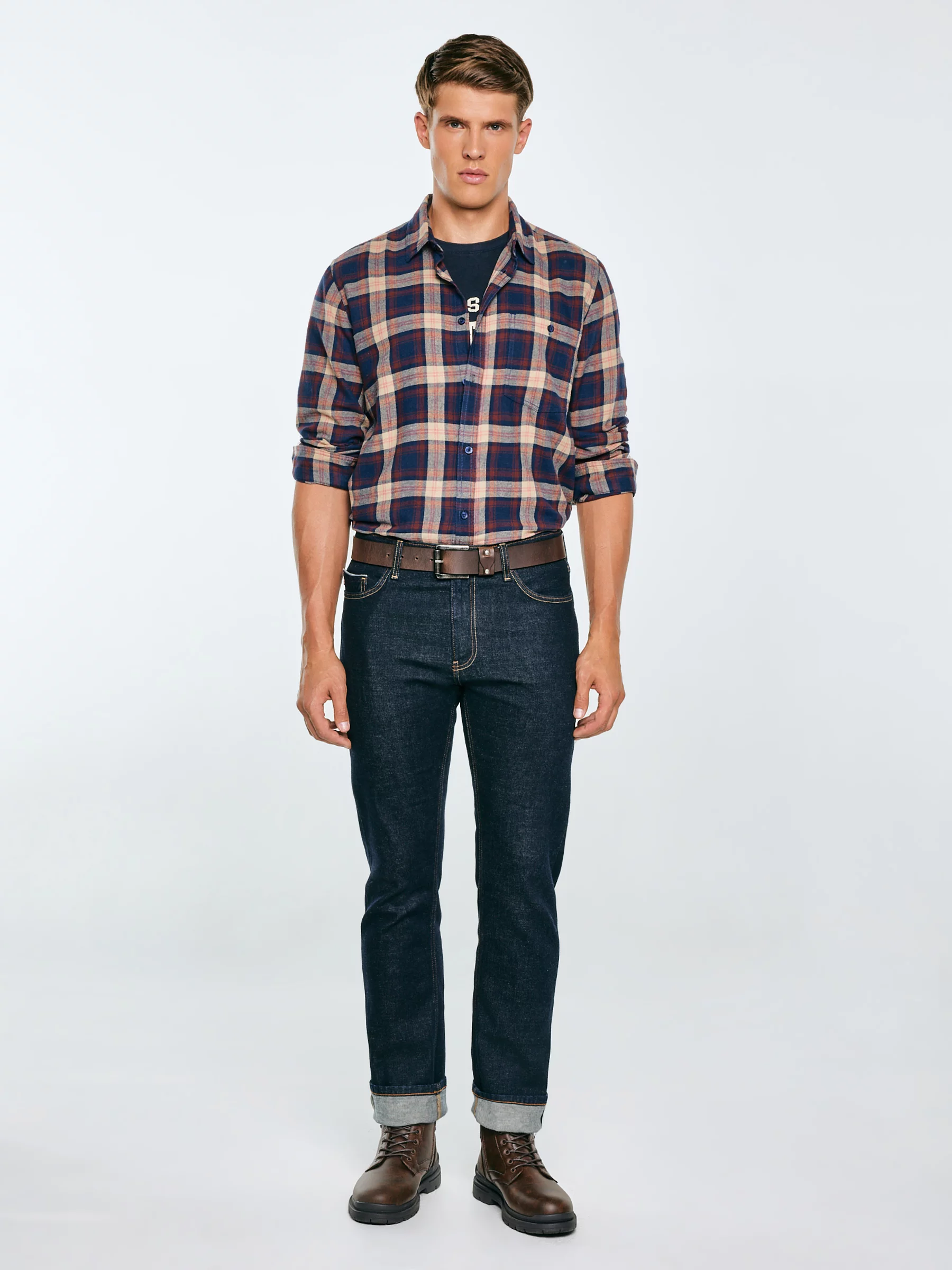 Trapery męskie ze skóry naturalnej brązowe SS174124 803