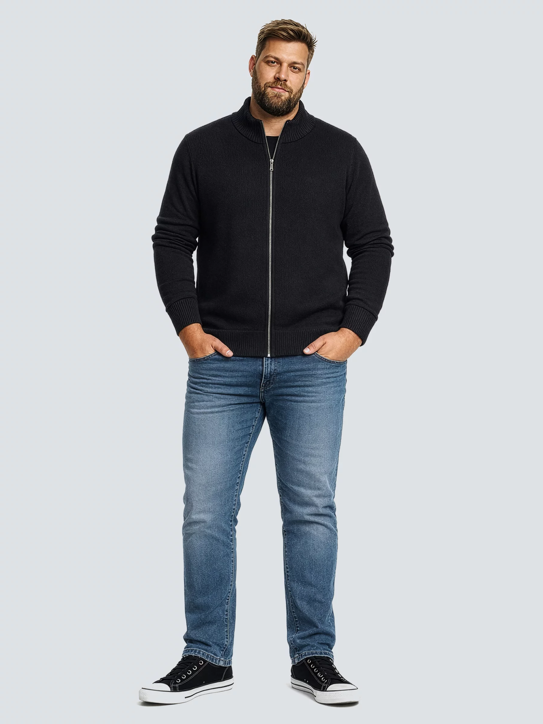 Sweter męski rozpinany ze stójką czarny Anton 906