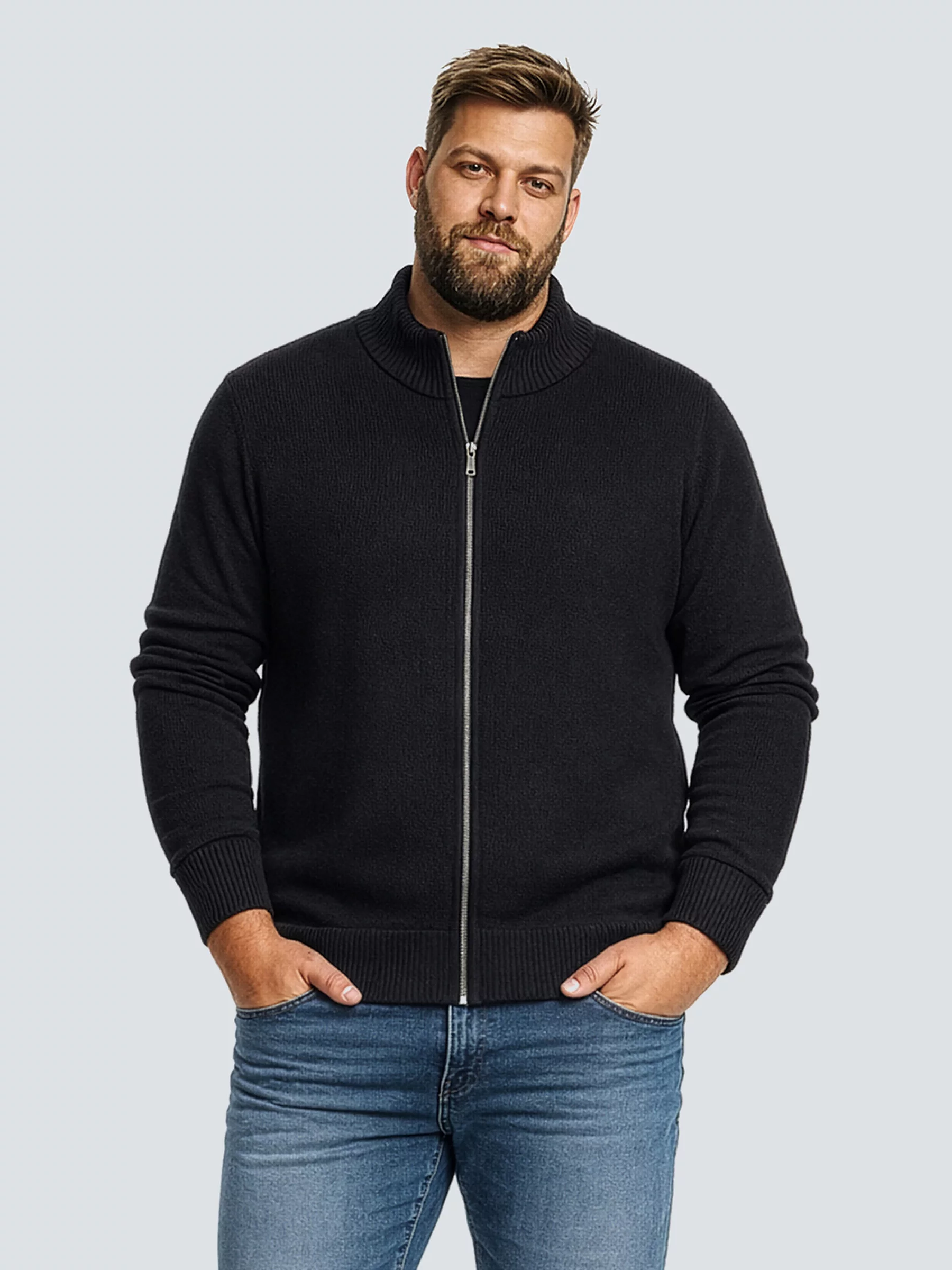 Sweter męski rozpinany ze stójką czarny Anton 906