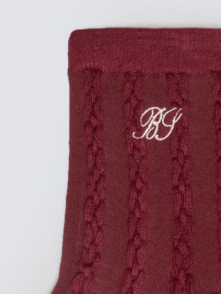 Skarpety damskie z wiskozą z warkoczowym splotem bordowe Brajda 604