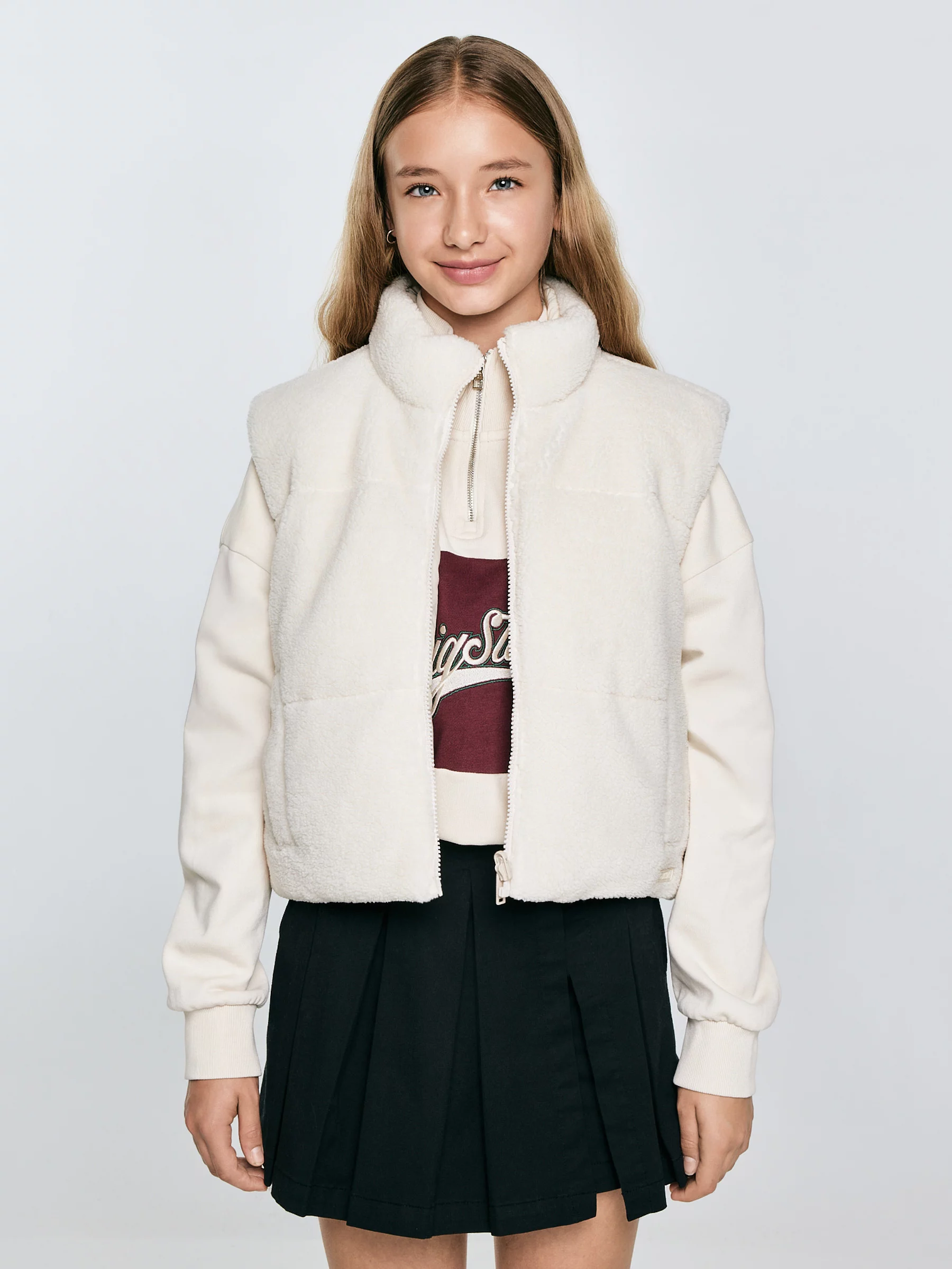 Kamizelka dziewczęca dwustronna kremowa Zoja 103