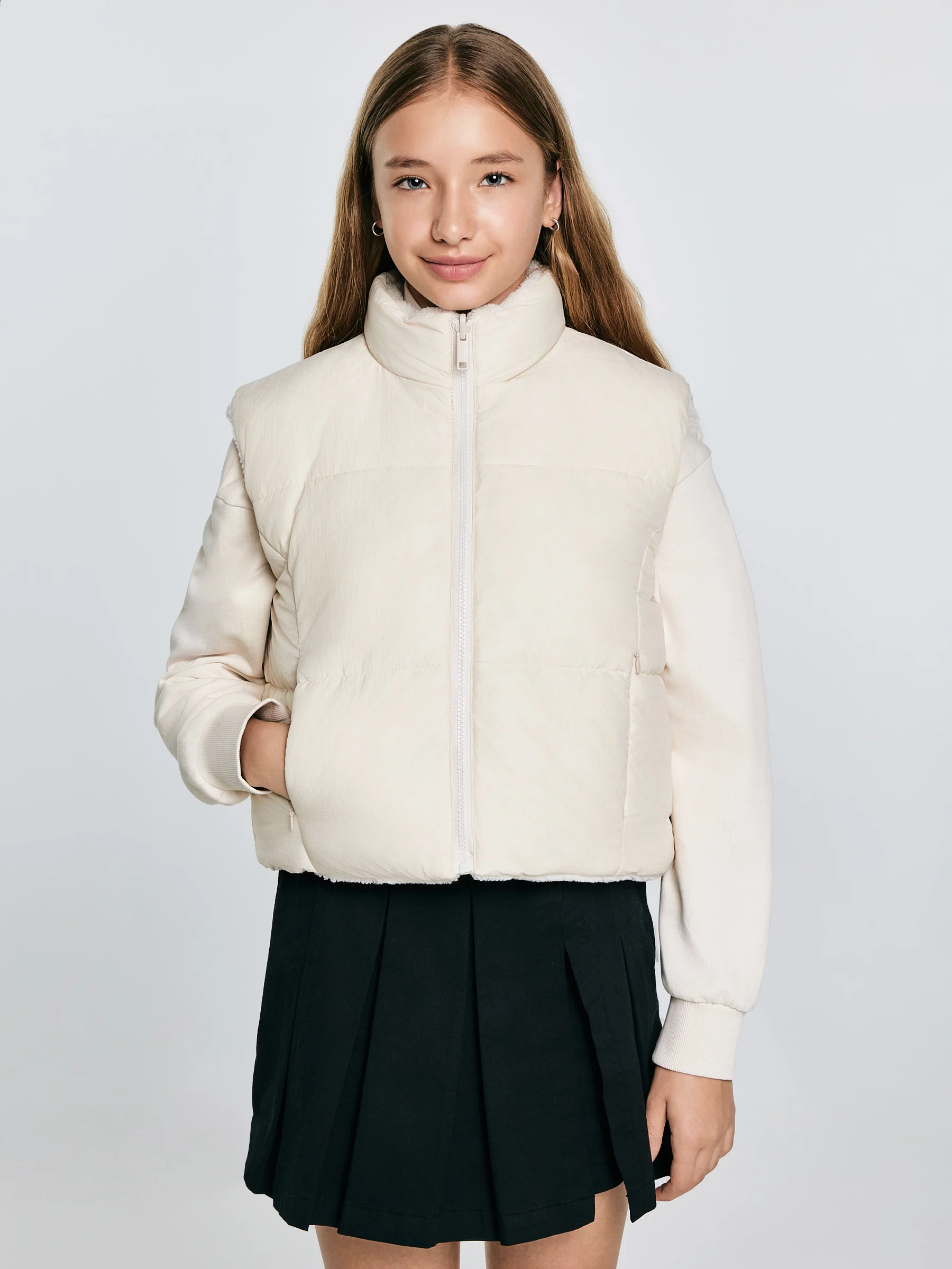 Kamizelka dziewczęca dwustronna kremowa Zoja 103