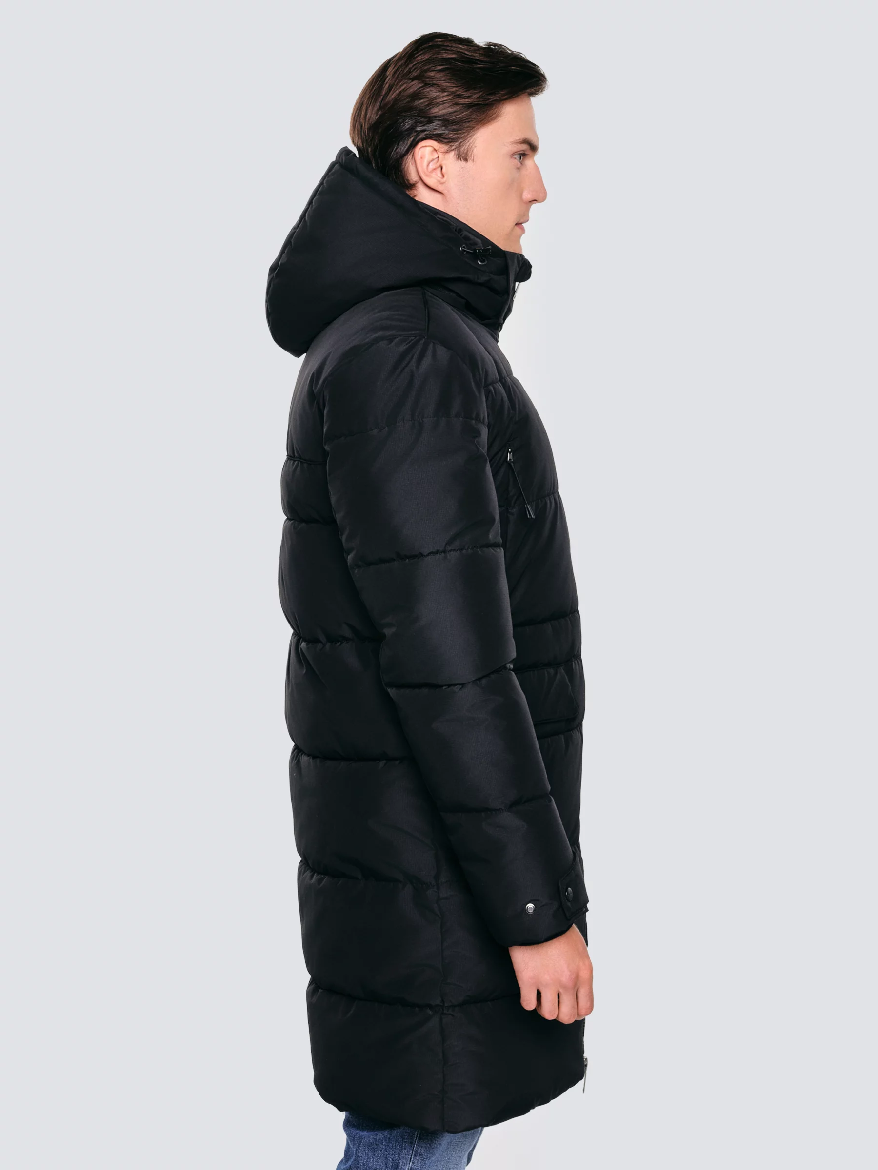 Płaszcz męski pikowany z kapturem czarny Mikronos 906