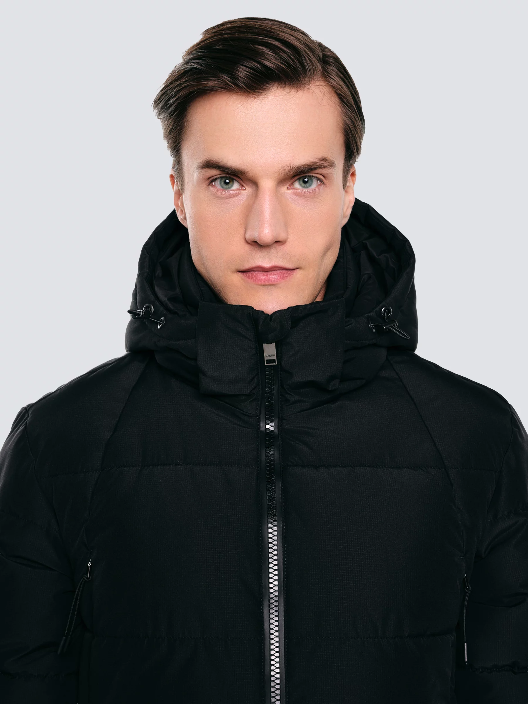 Płaszcz męski pikowany z kapturem czarny Mikronos 906