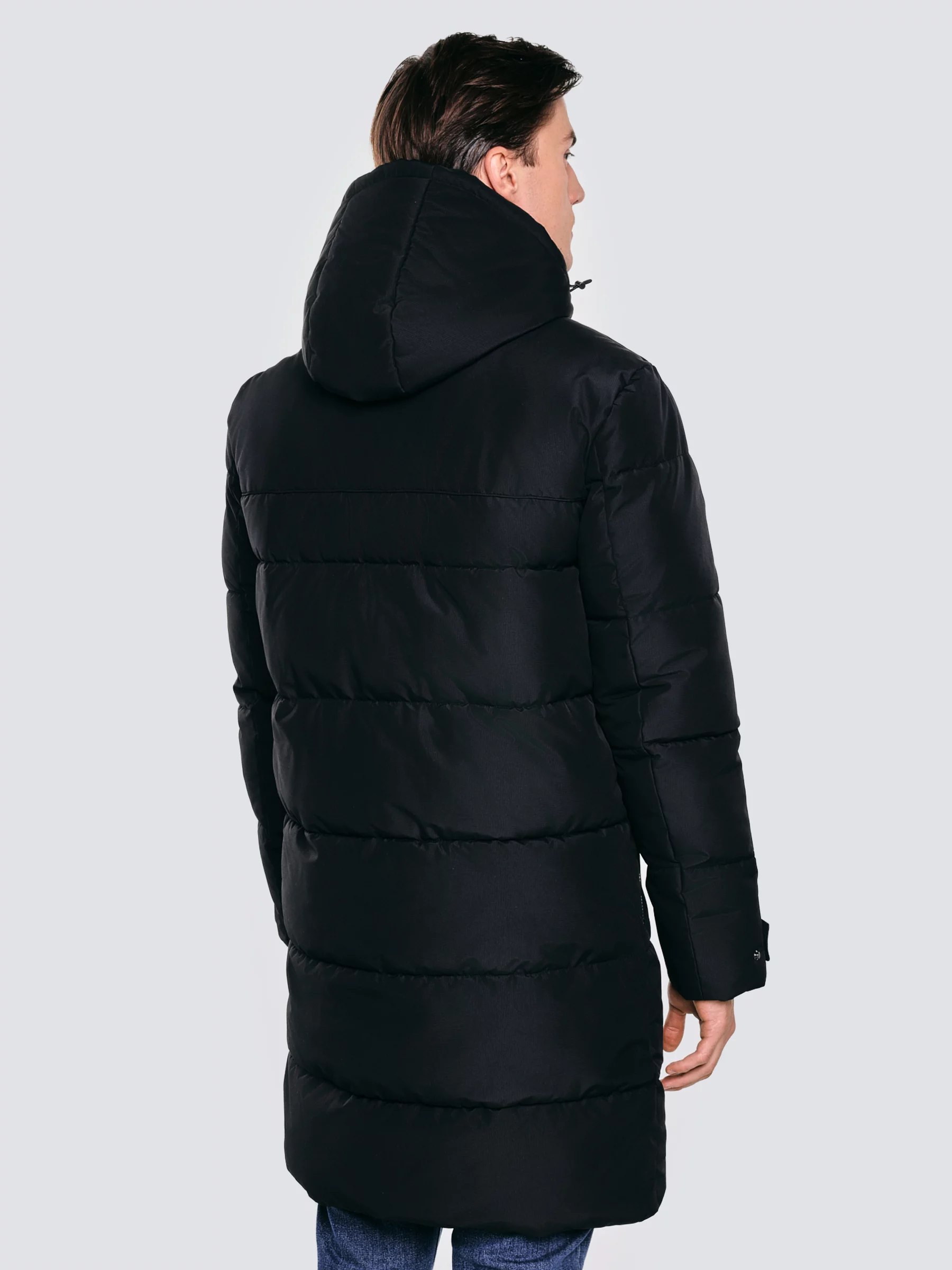 Płaszcz męski pikowany z kapturem czarny Mikronos 906