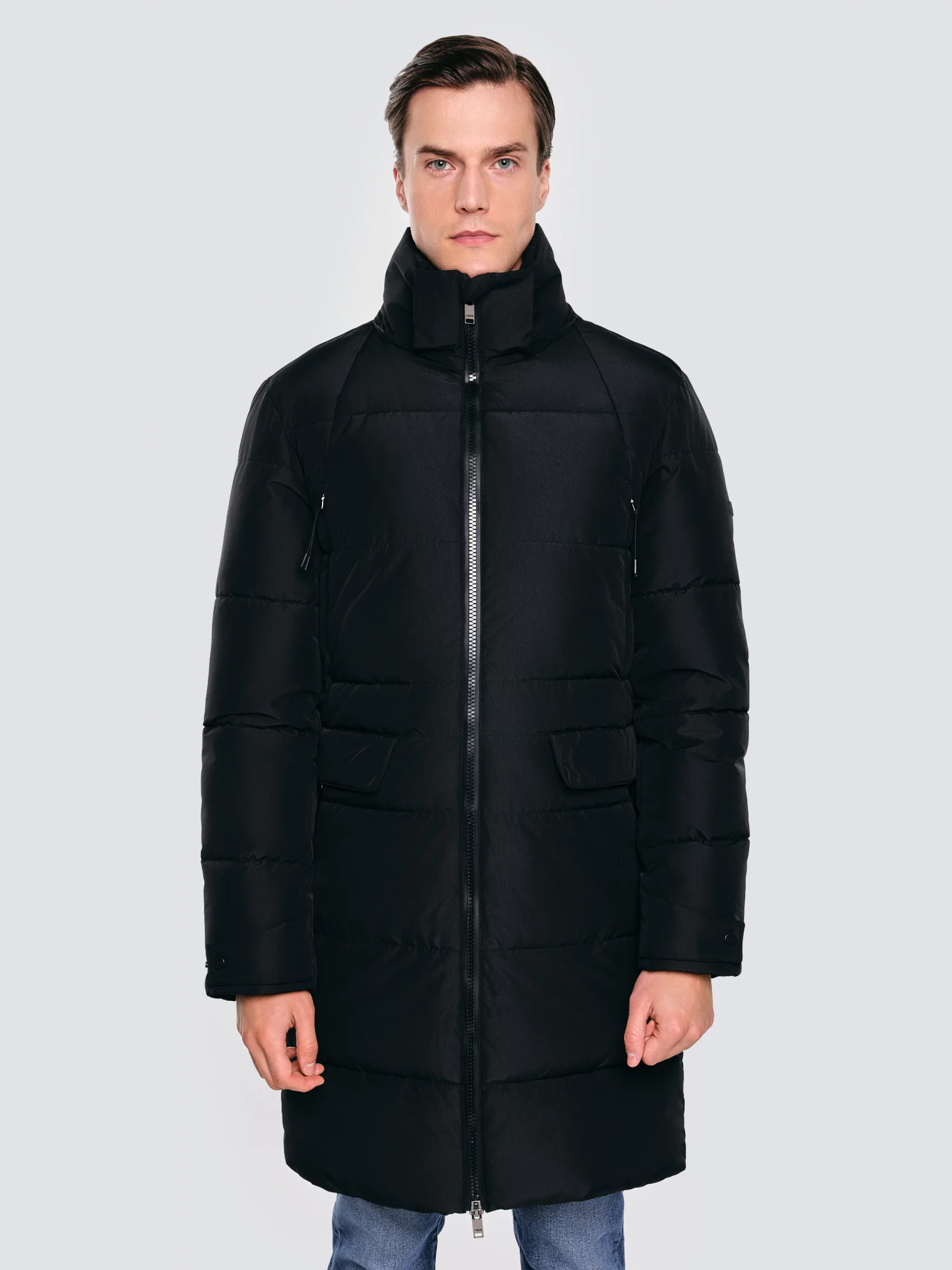 Płaszcz męski pikowany z kapturem czarny Mikronos 906