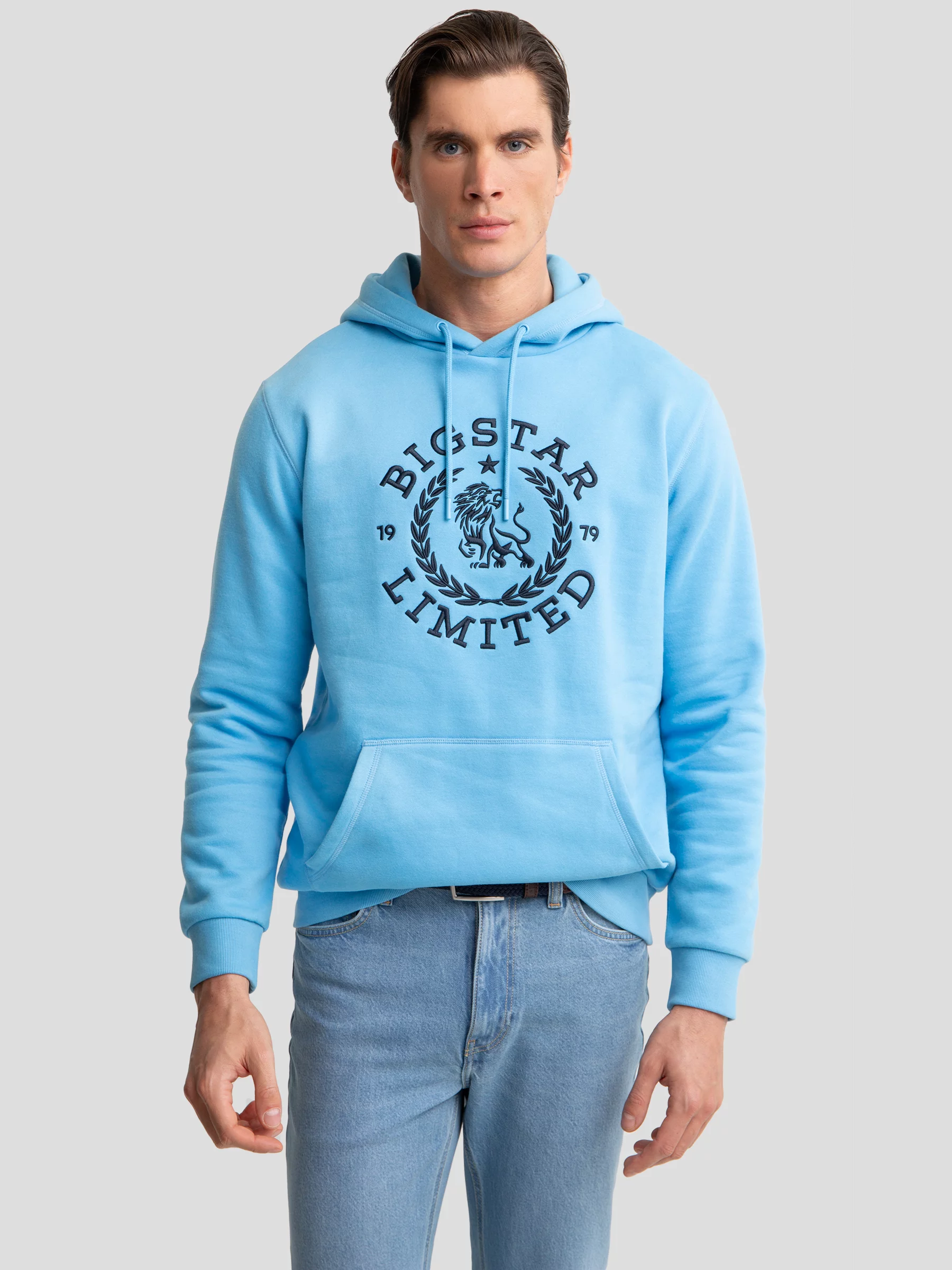 Bluza męska z kapturem niebieska Hanes 401