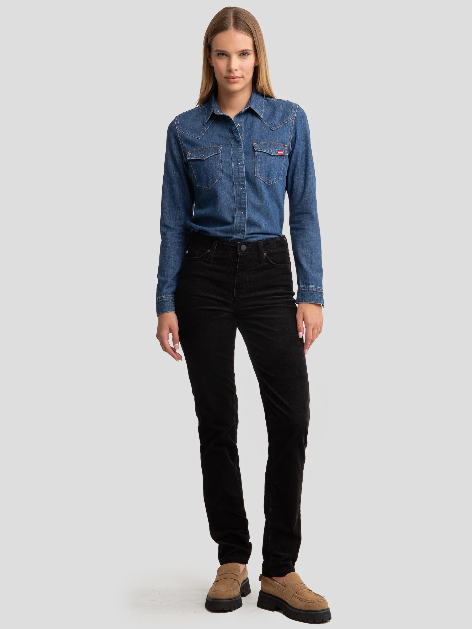 Spodnie damskie sztruks czarne Katrina High Waist Cord 907