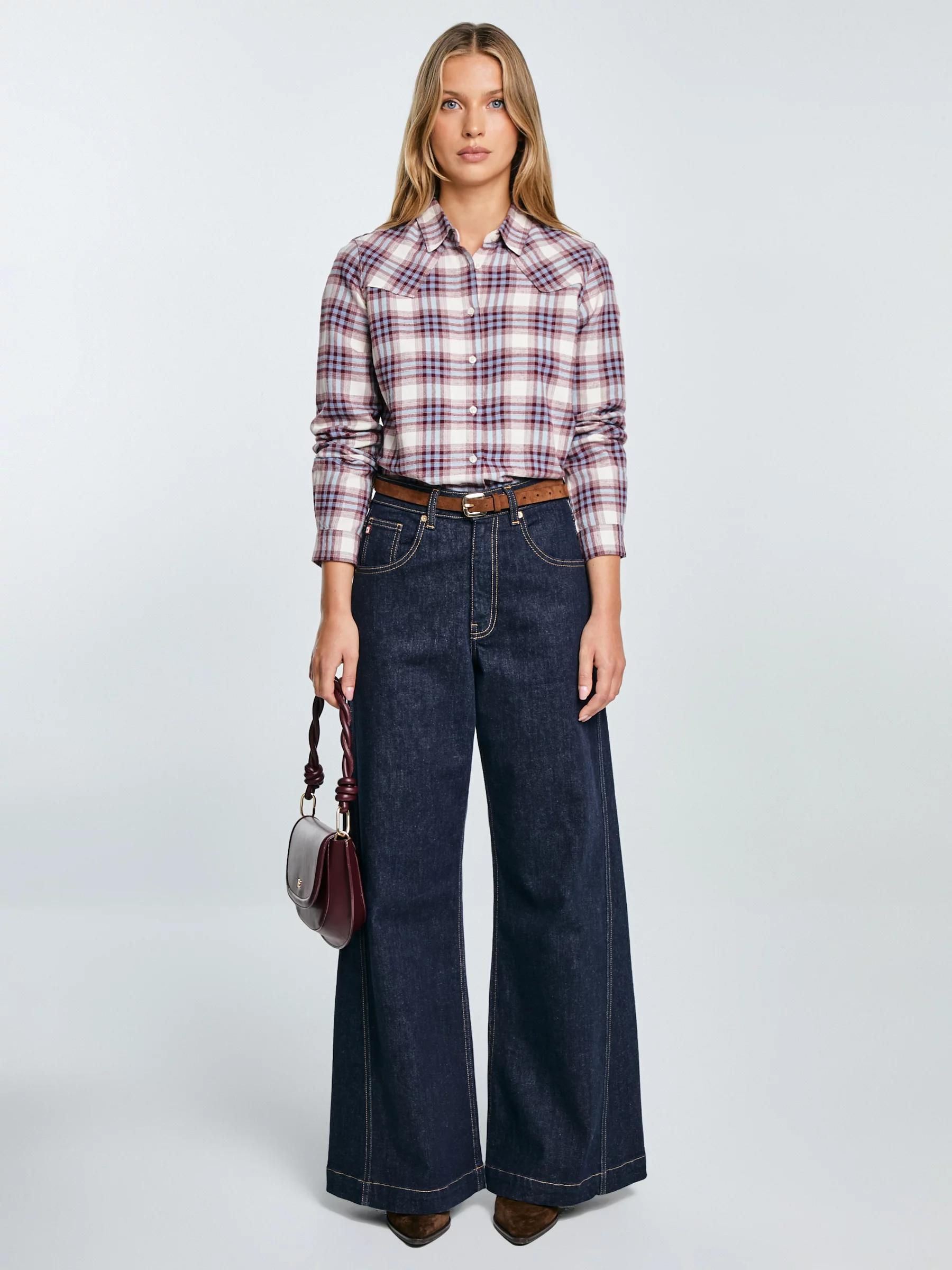 Koszula damska flanelowa z w kratę niebiesko-bordowa Dreni 401