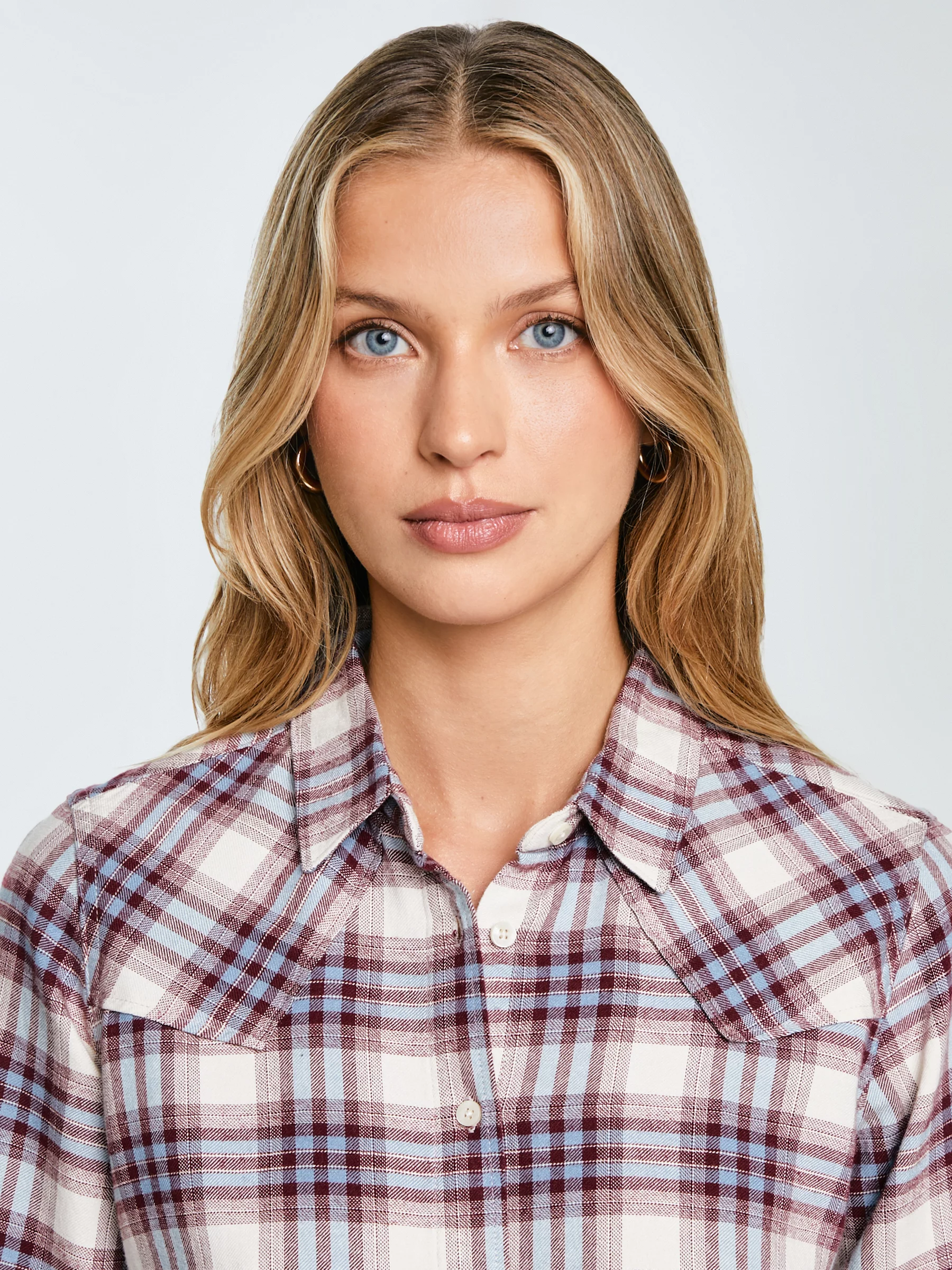 Koszula damska flanelowa z w kratę niebiesko-bordowa Dreni 401