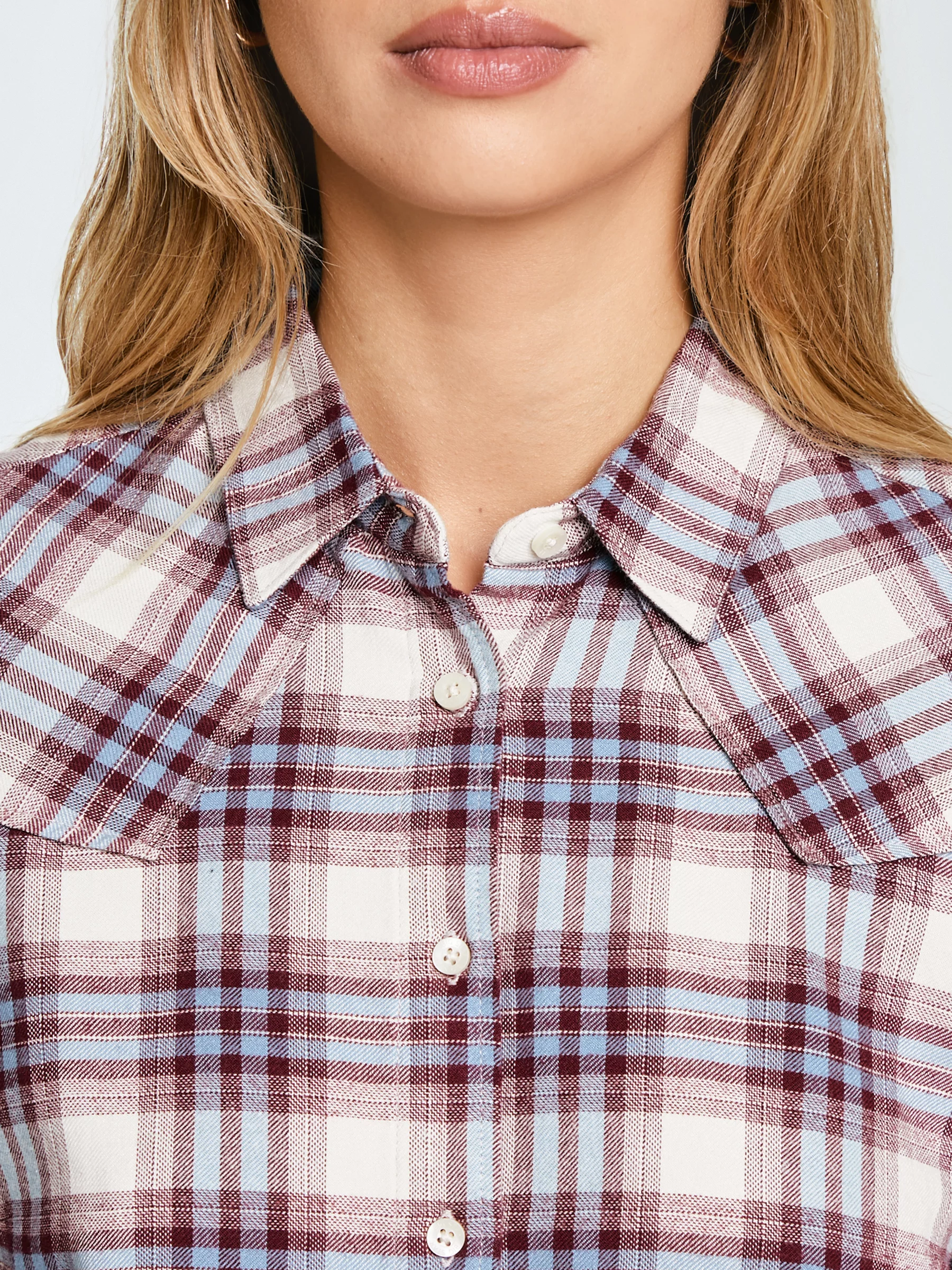 Koszula damska flanelowa z w kratę niebiesko-bordowa Dreni 401