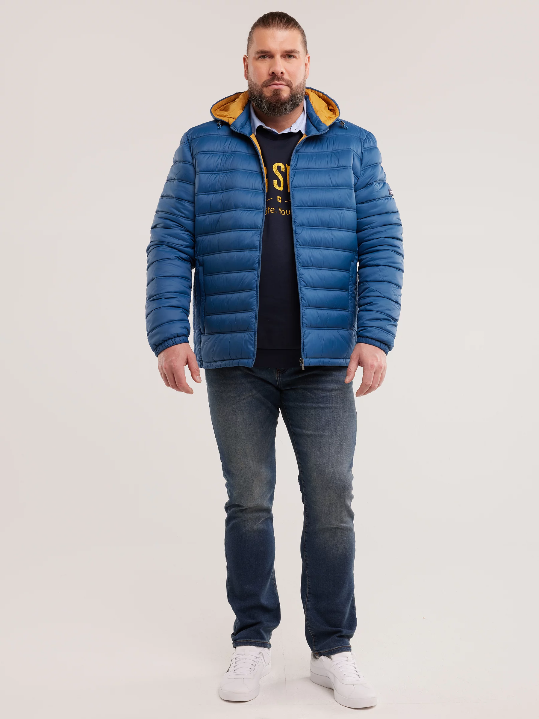 Kurtka męska pikowana z kapturem niebieska Acarf 402