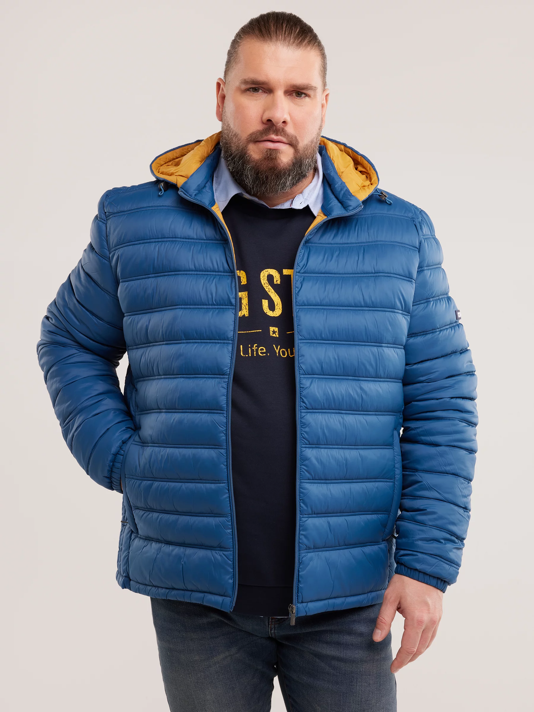 Kurtka męska pikowana z kapturem niebieska Acarf 402