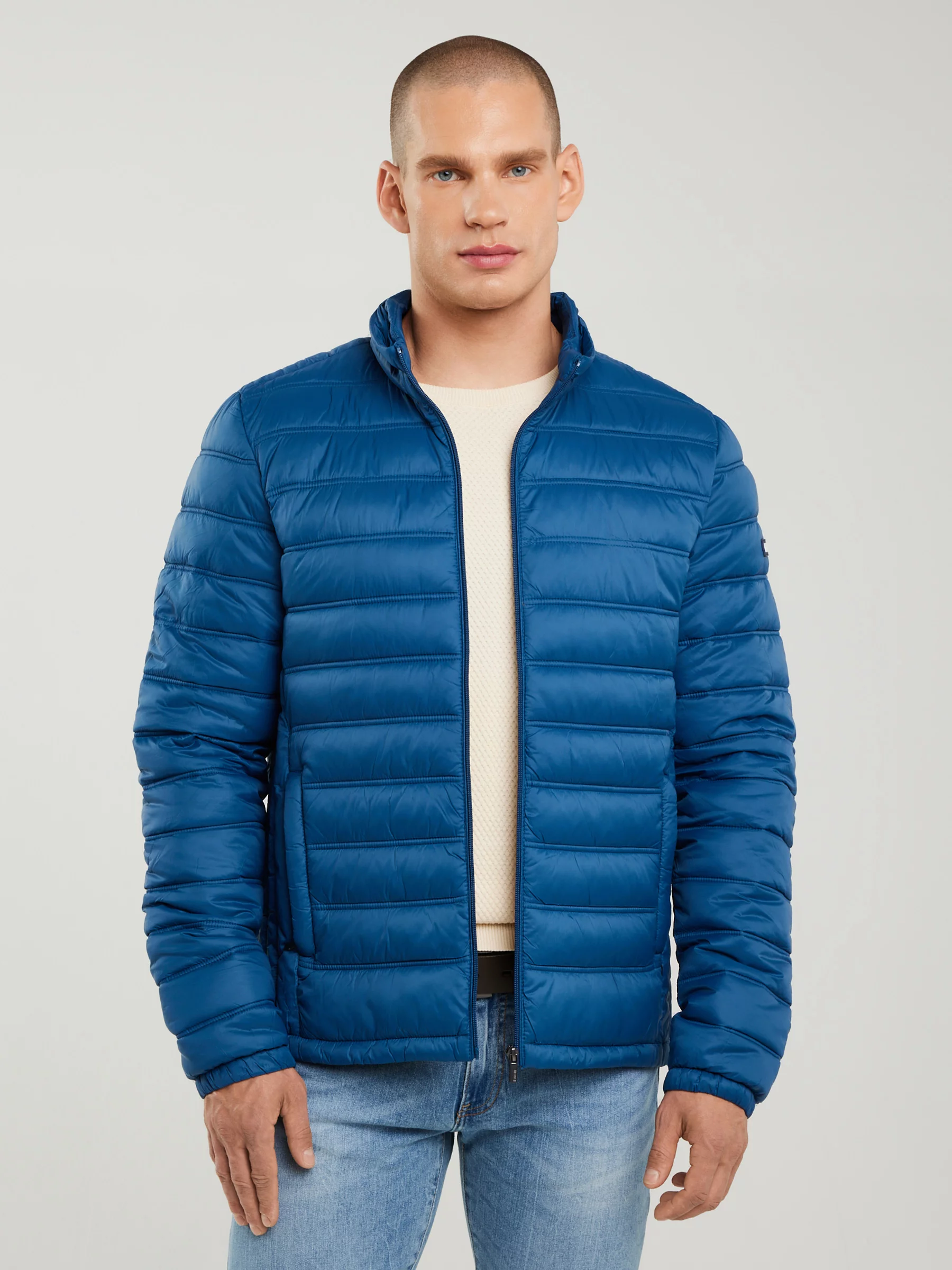 Kurtka męska pikowana z kapturem niebieska Acarf 402
