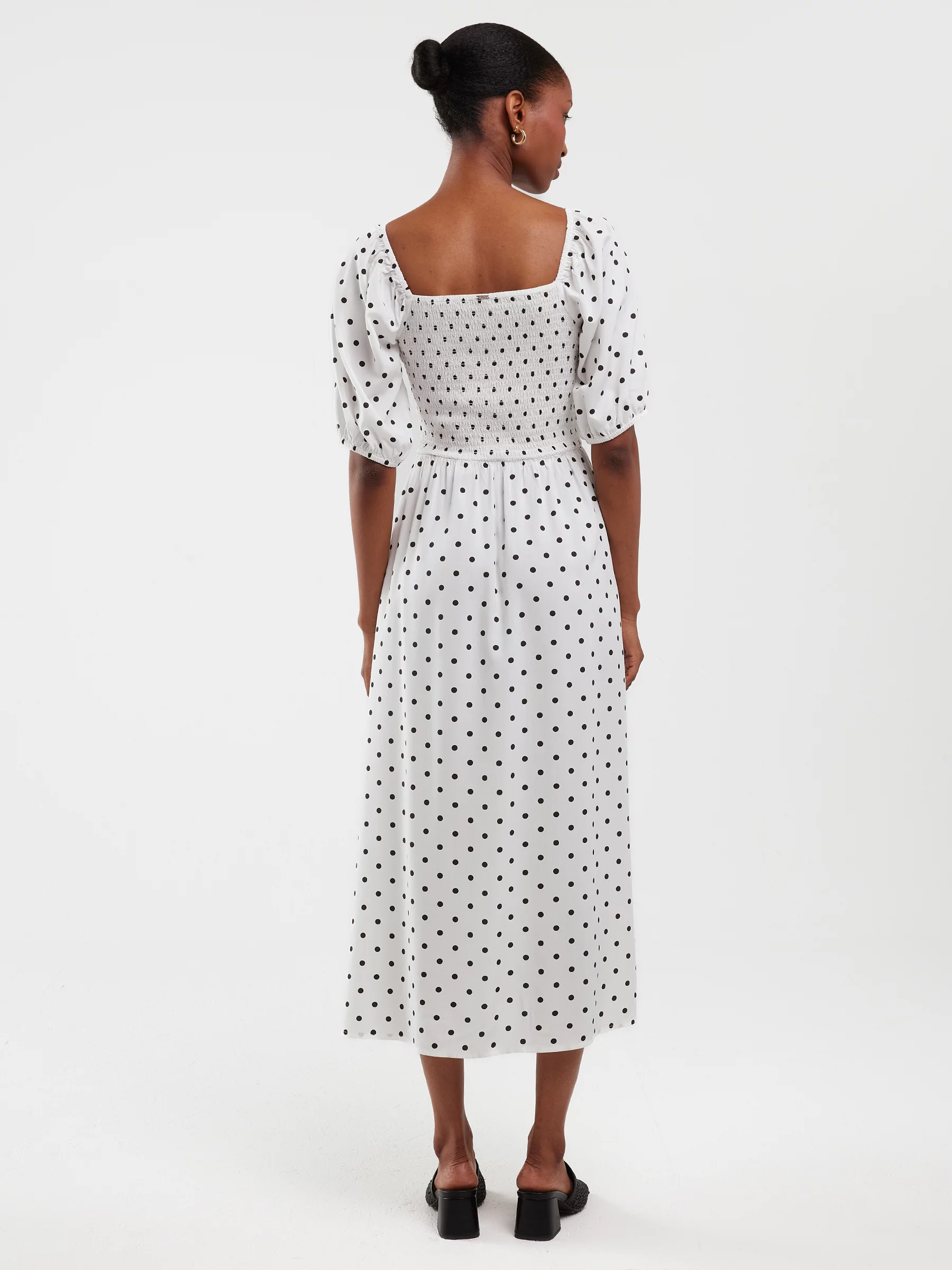 Sukienka damska midi z wiskozy w kropki biała Sotini 100