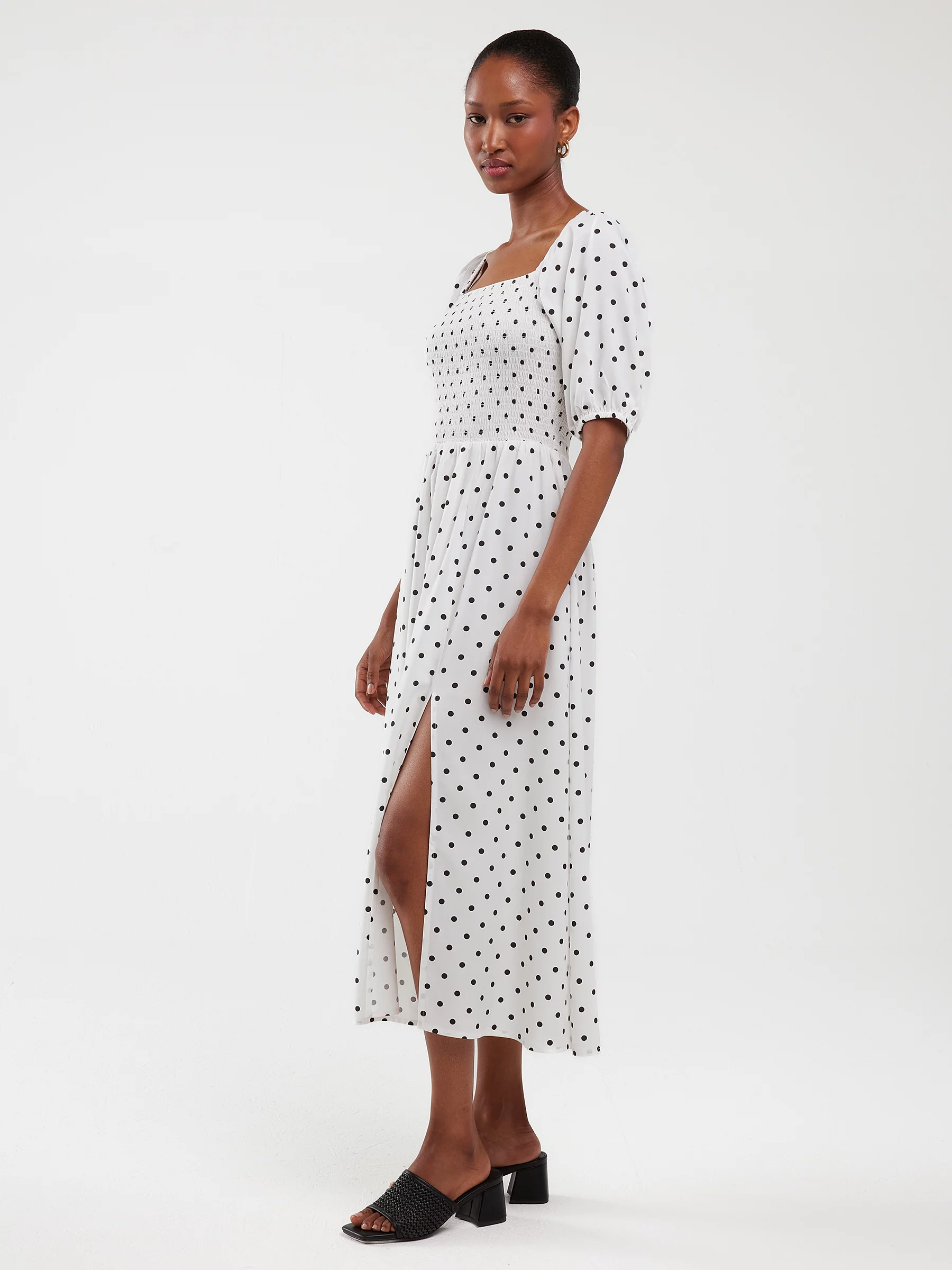 Sukienka damska midi z wiskozy w kropki biała Sotini 100