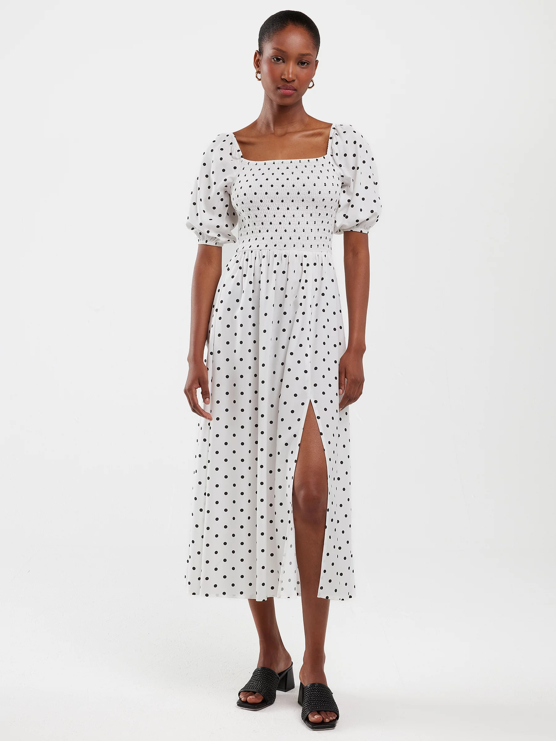 Sukienka damska midi z wiskozy w kropki biała Sotini 100