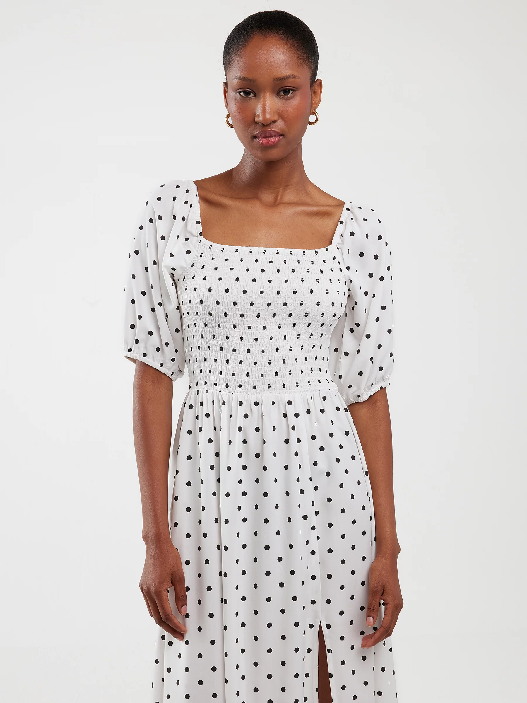 Sukienka damska midi z wiskozy w kropki biała Sotini 100