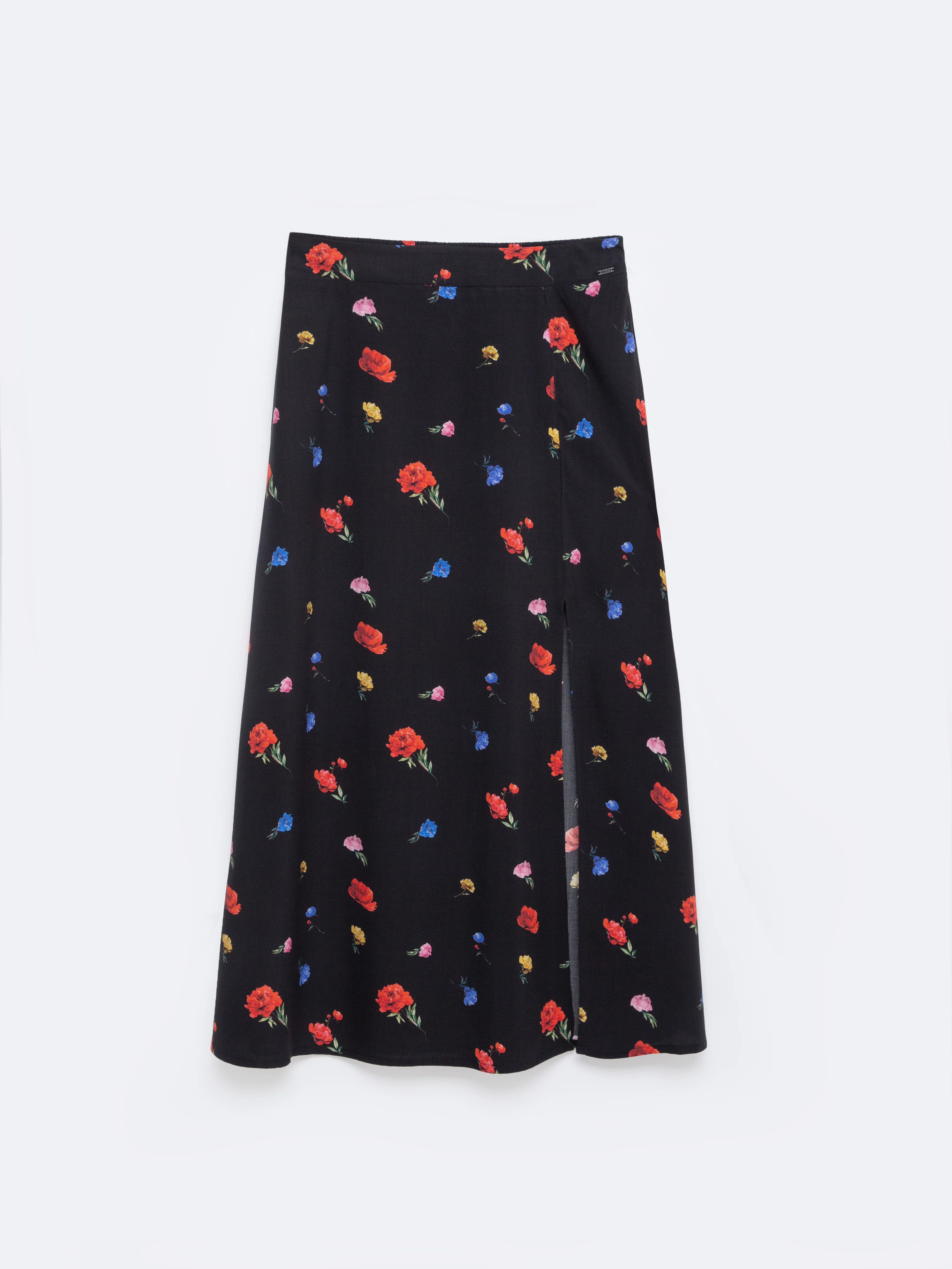Spódnica damska midi z wiskozy z motywem kwiatowym czarna Brie 906