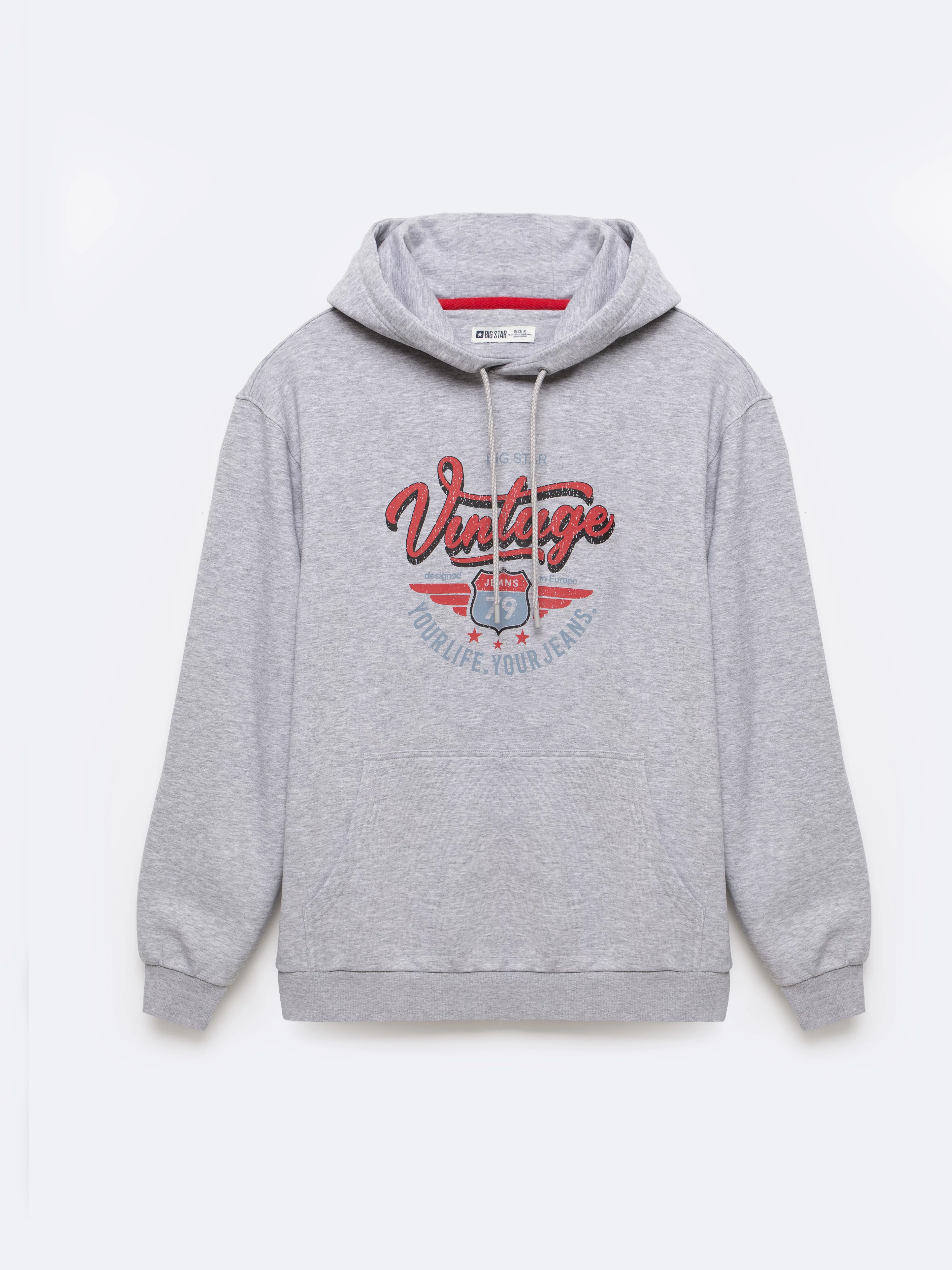 Bluza męska z kapturem z nadrukiem szara Luka 901