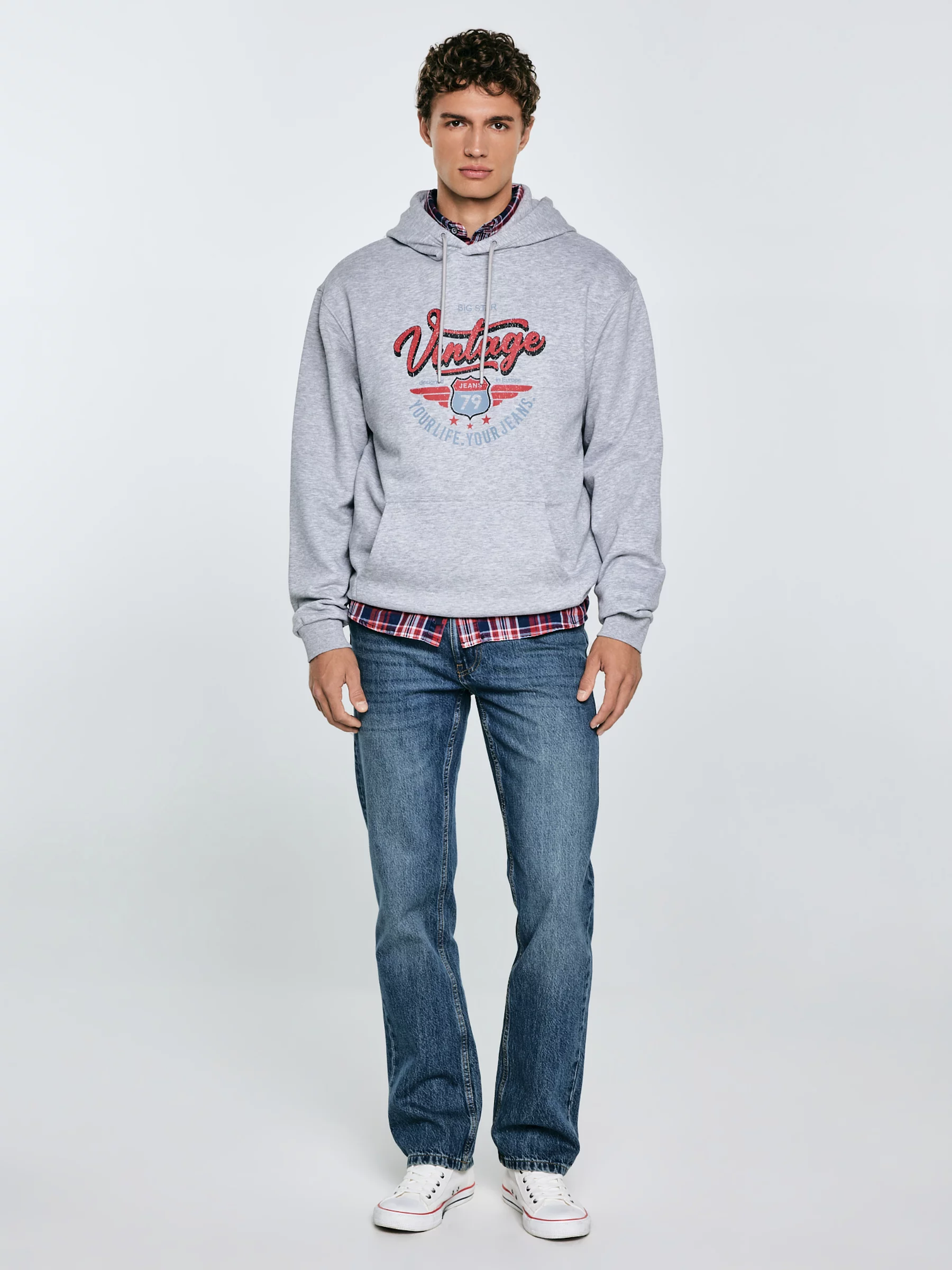 Bluza męska z kapturem z nadrukiem szara Luka 901