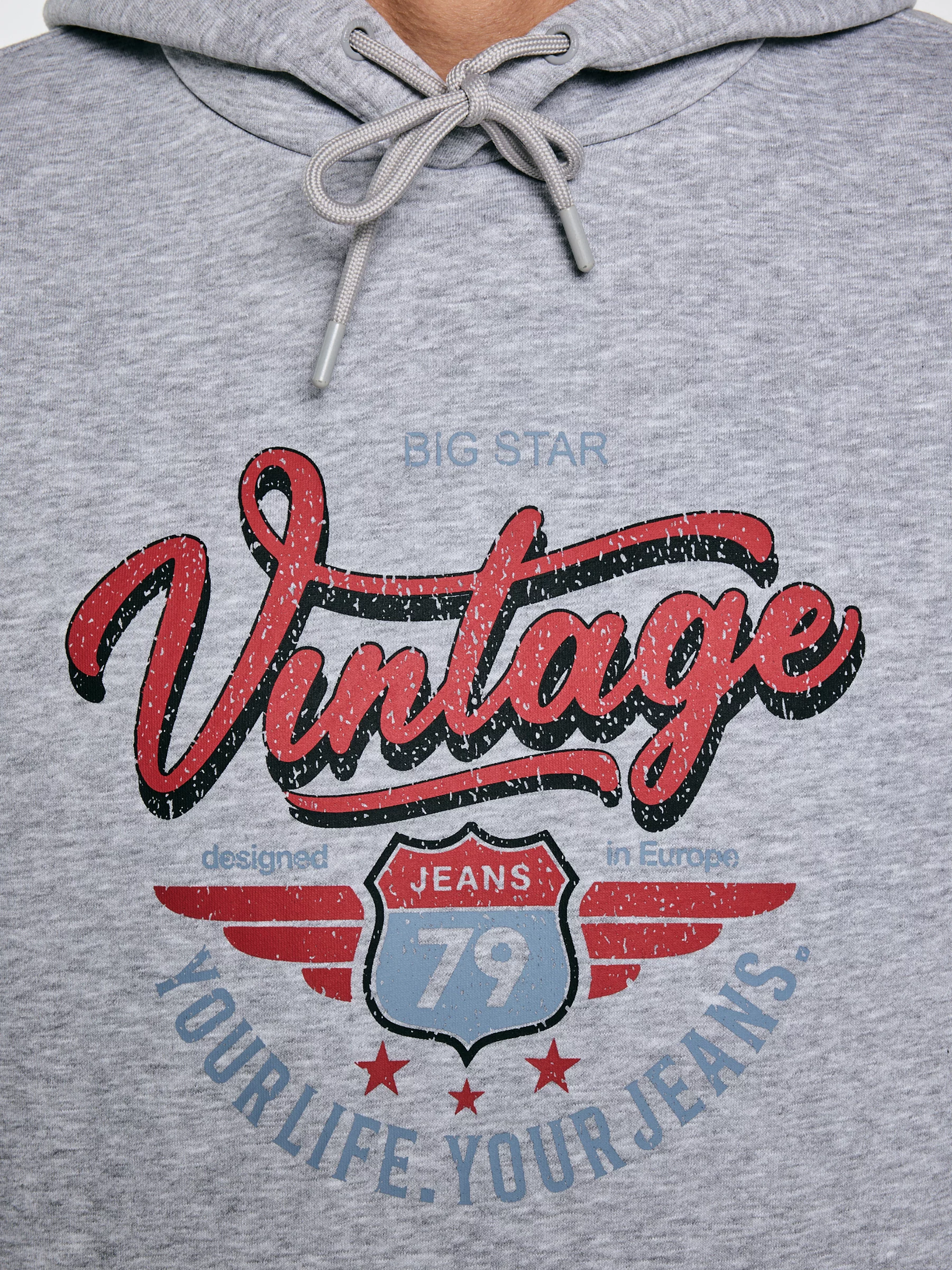 Bluza męska z kapturem z nadrukiem szara Luka 901