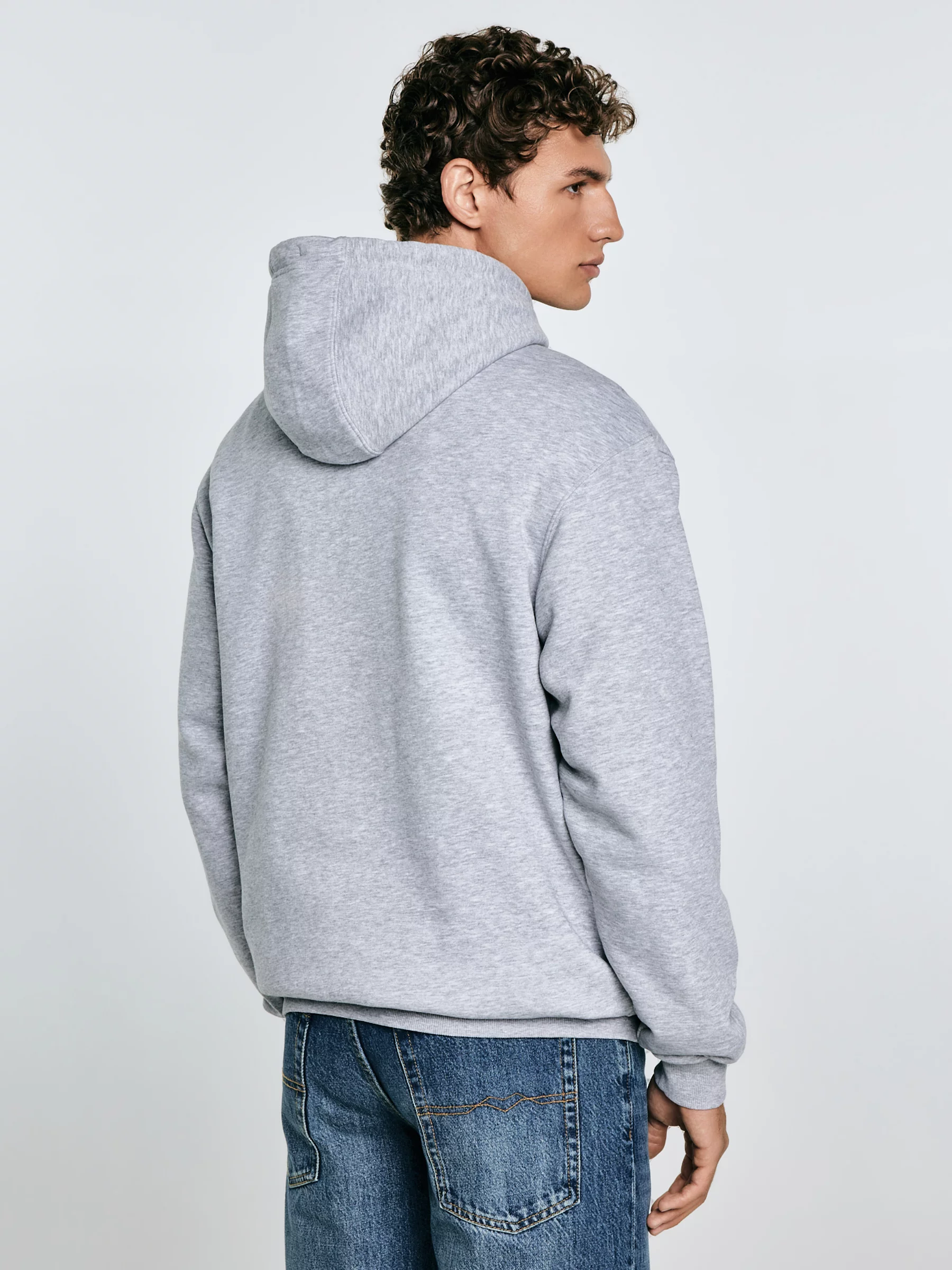 Bluza męska z kapturem z nadrukiem szara Luka 901