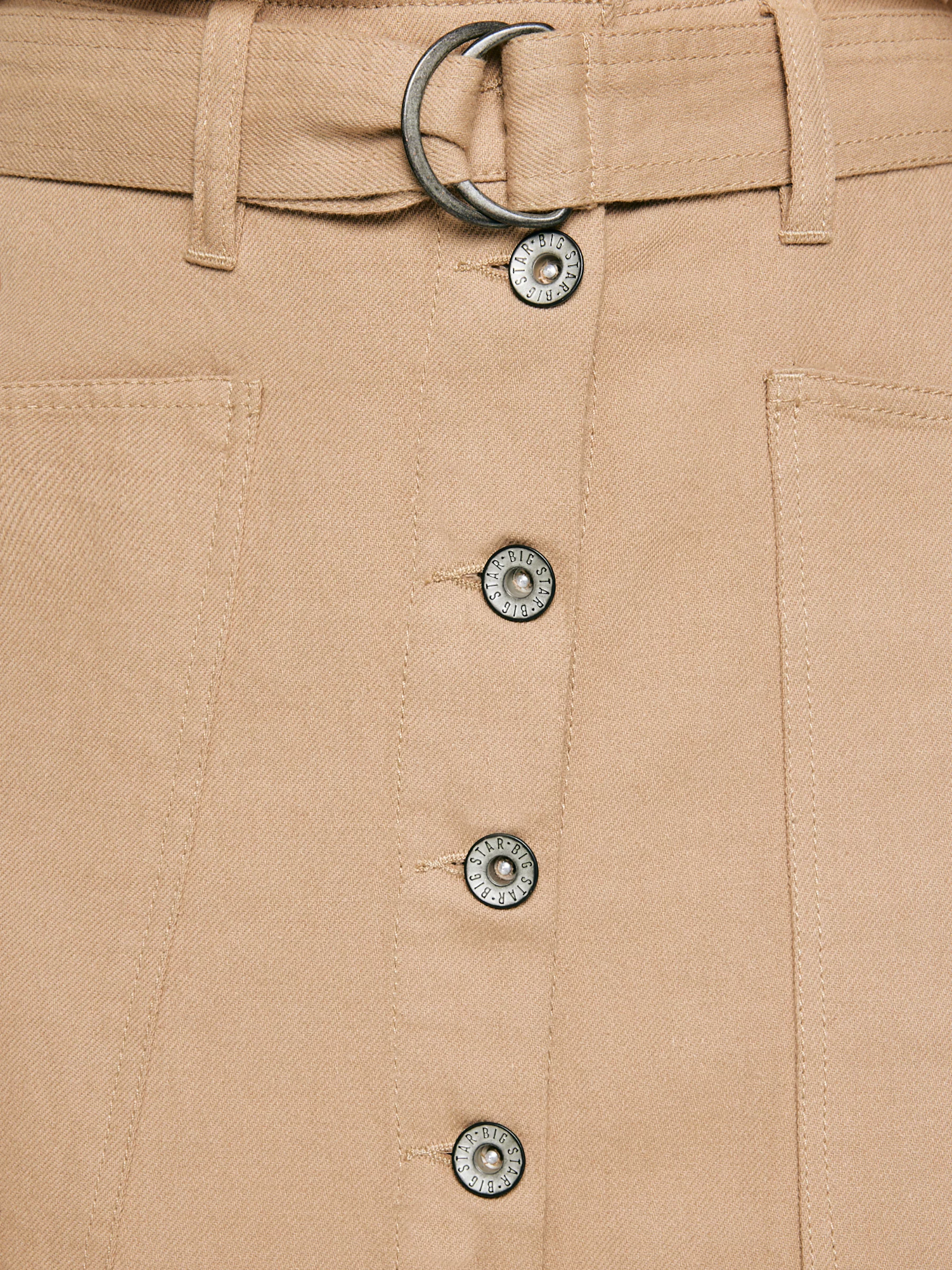 Spódnica damska midi z dodatkiem lnu z ozdobnymi guzikami beżowa Anesa 805