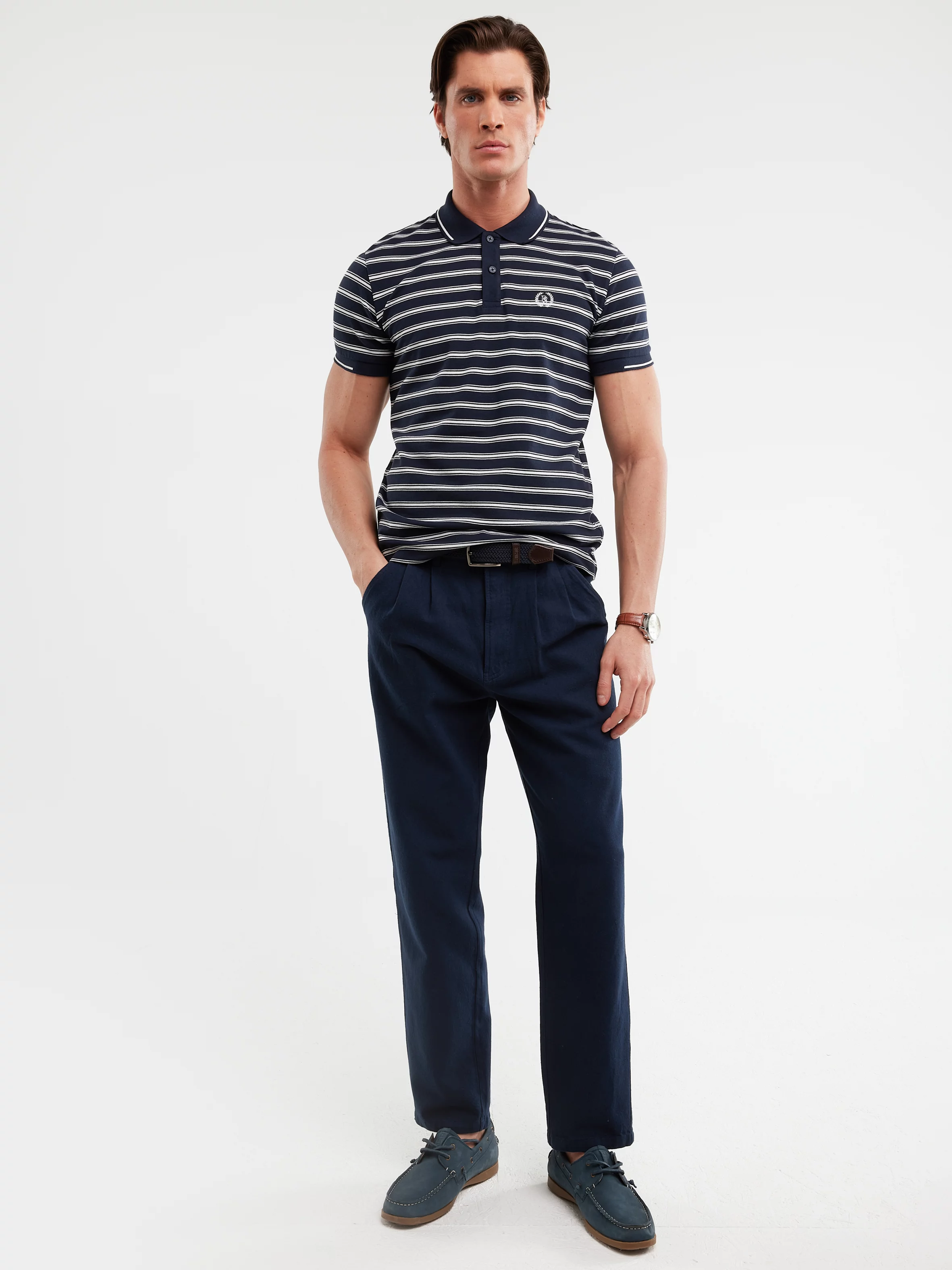 Koszulka męska polo w paski granatowa Meggon 403