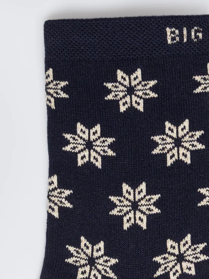 Skarpety damskie długie w metaliczne gwiazdki granatowe Luria 403