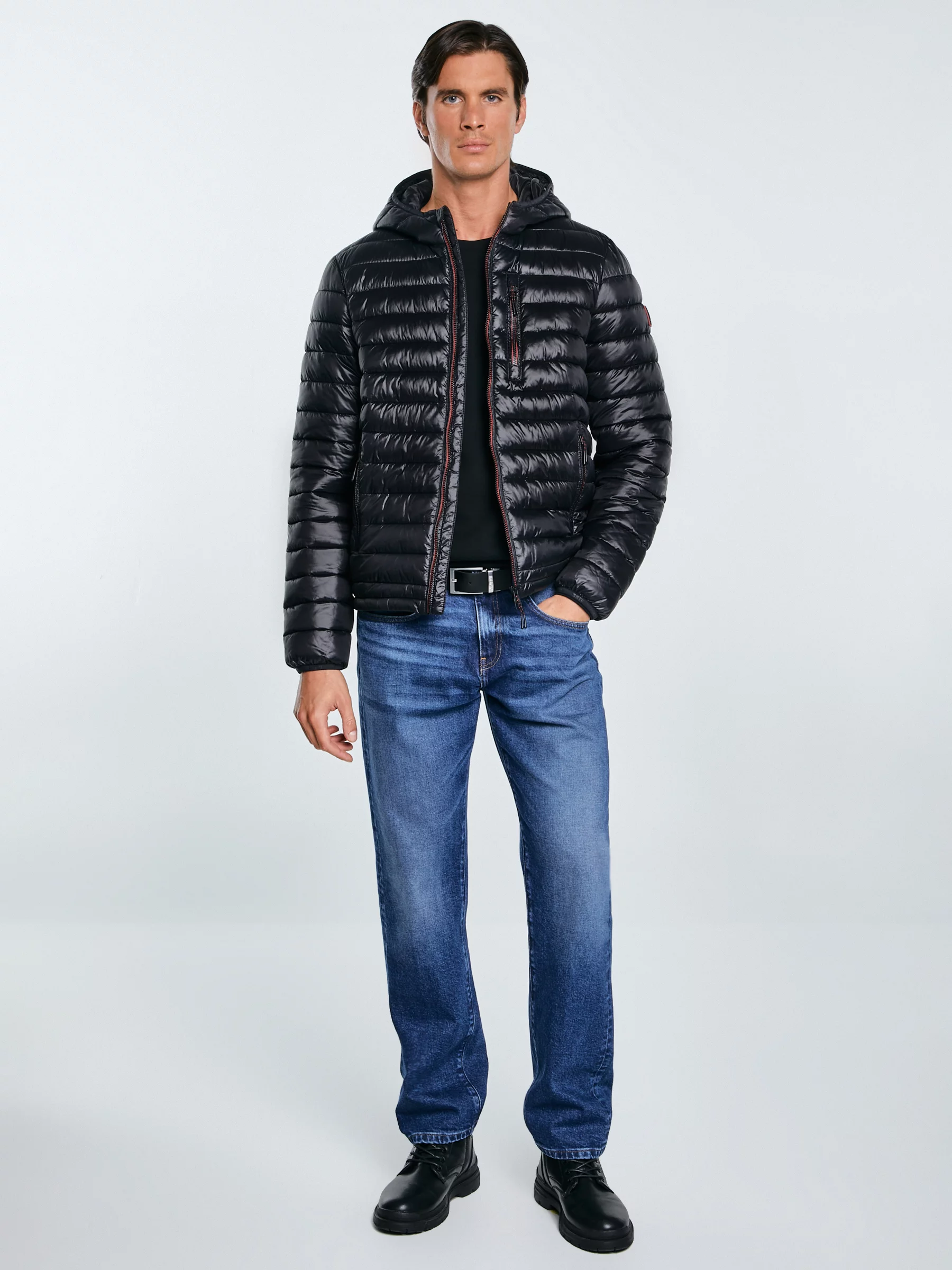 Kurtka męska pikowana z kapturem czarna Horp 906