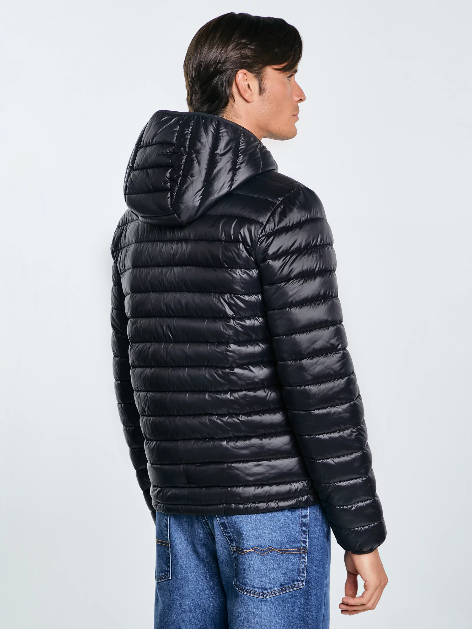 Kurtka męska pikowana z kapturem czarna Horp 906