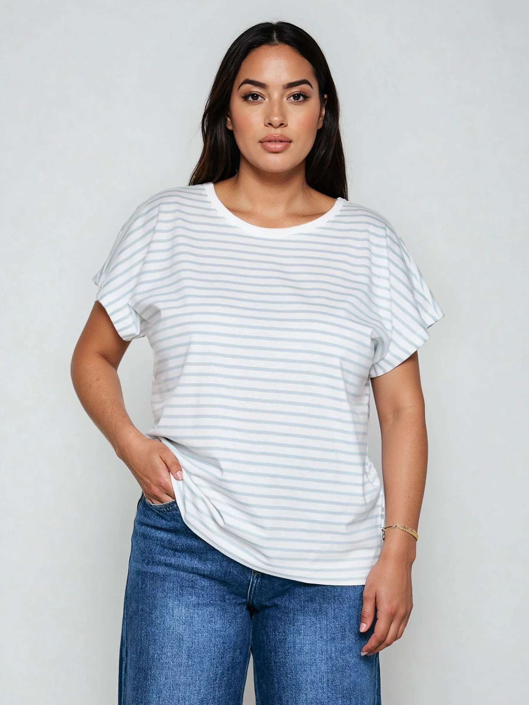 Koszulka damska w paski biało-niebieska Aleksa 400