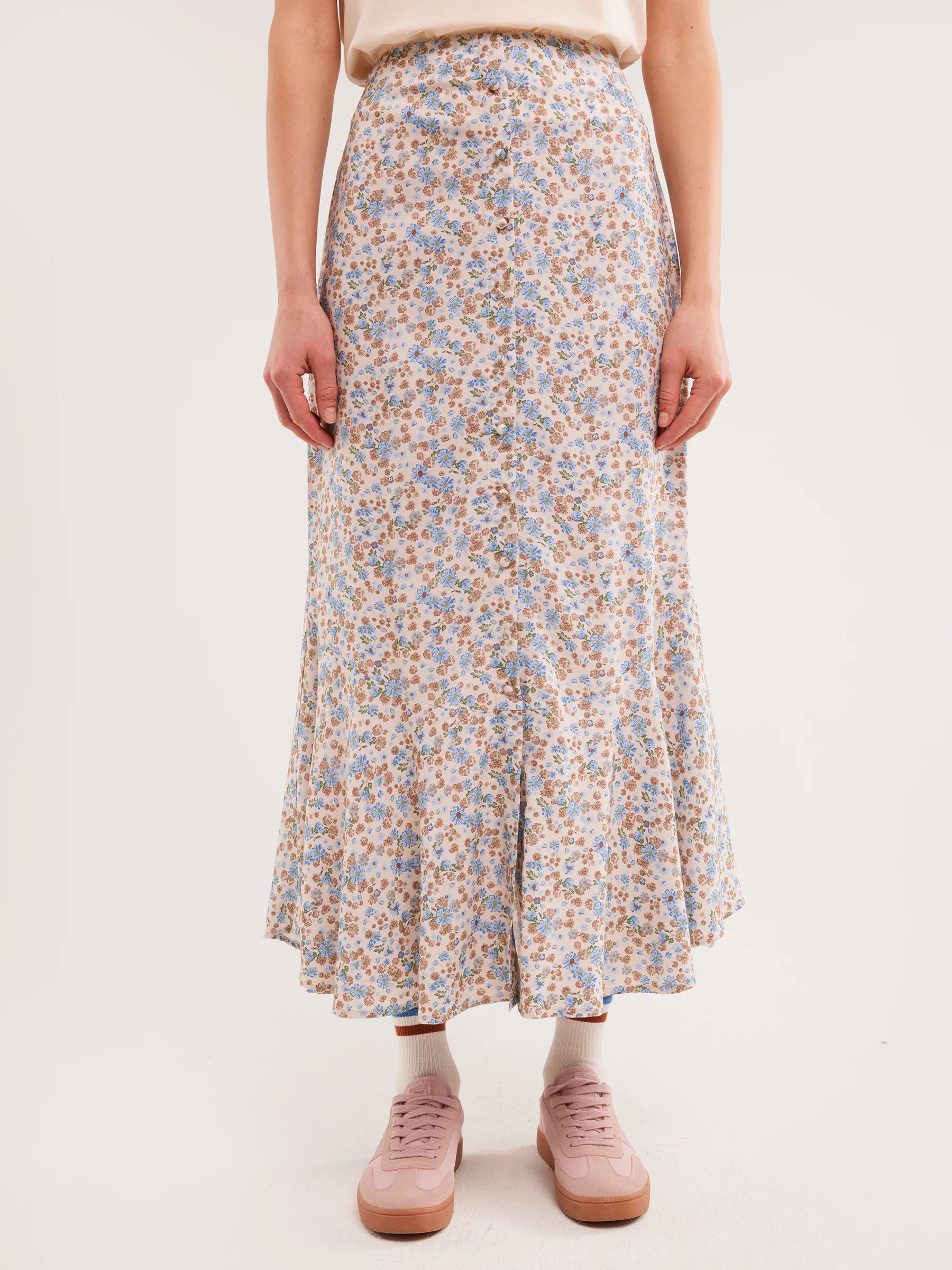 Spódnica damska midi z wiskozy z motywem kwiatowym Adria 000