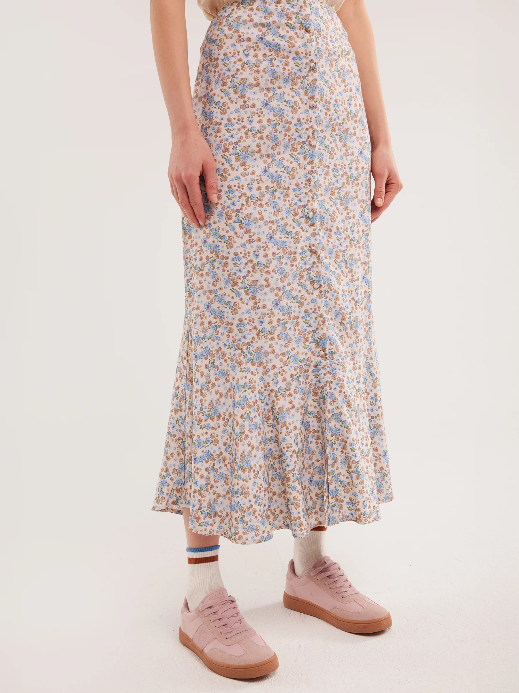 Spódnica damska midi z wiskozy z motywem kwiatowym Adria 000