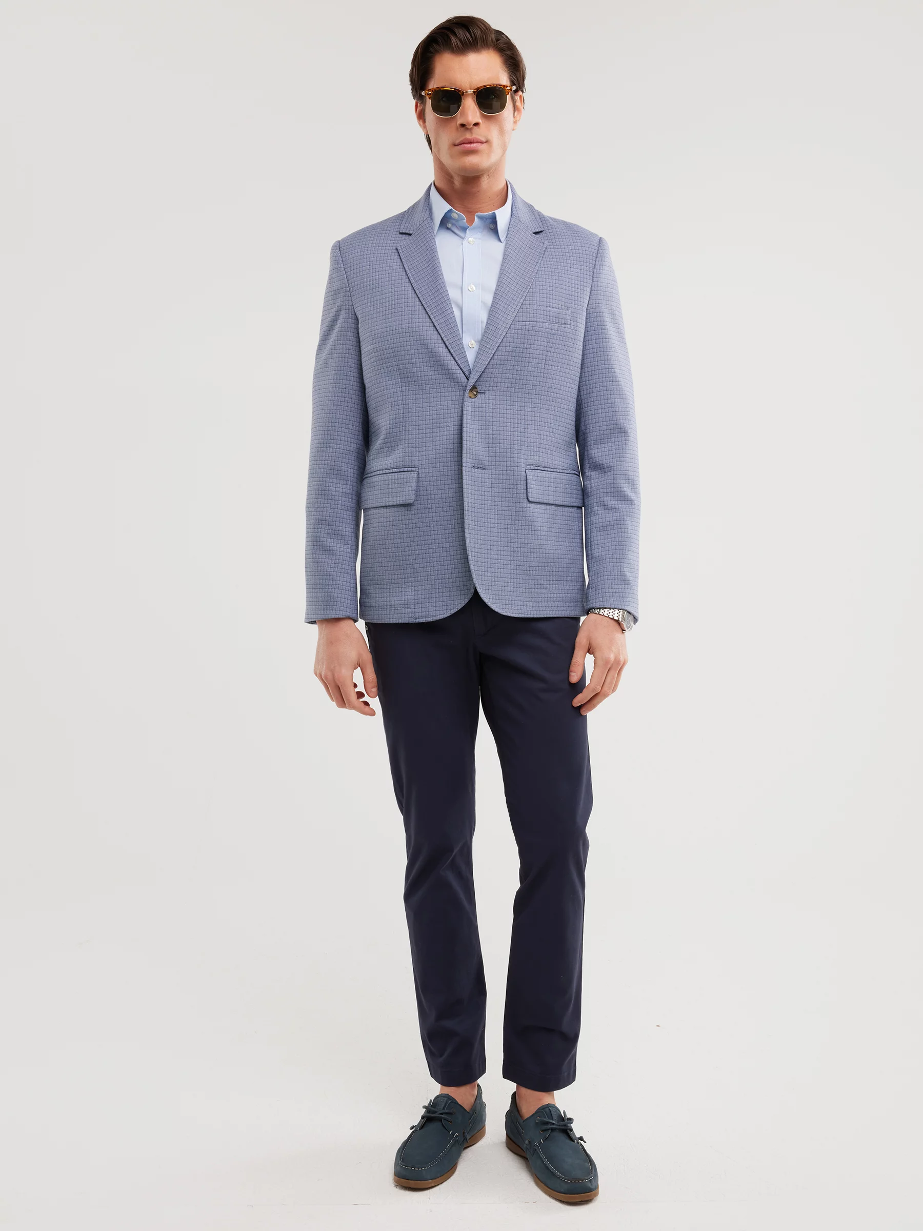 Marynarka męska w delikatną kratę niebieska Gregon 401