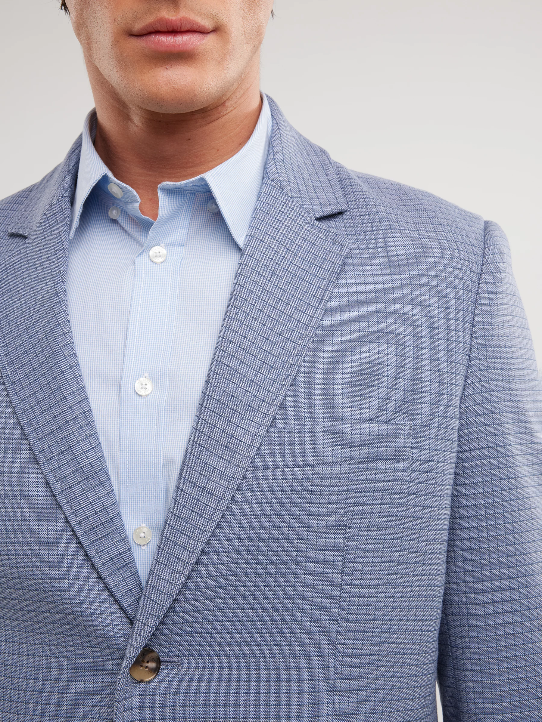 Marynarka męska w delikatną kratę niebieska Gregon 401