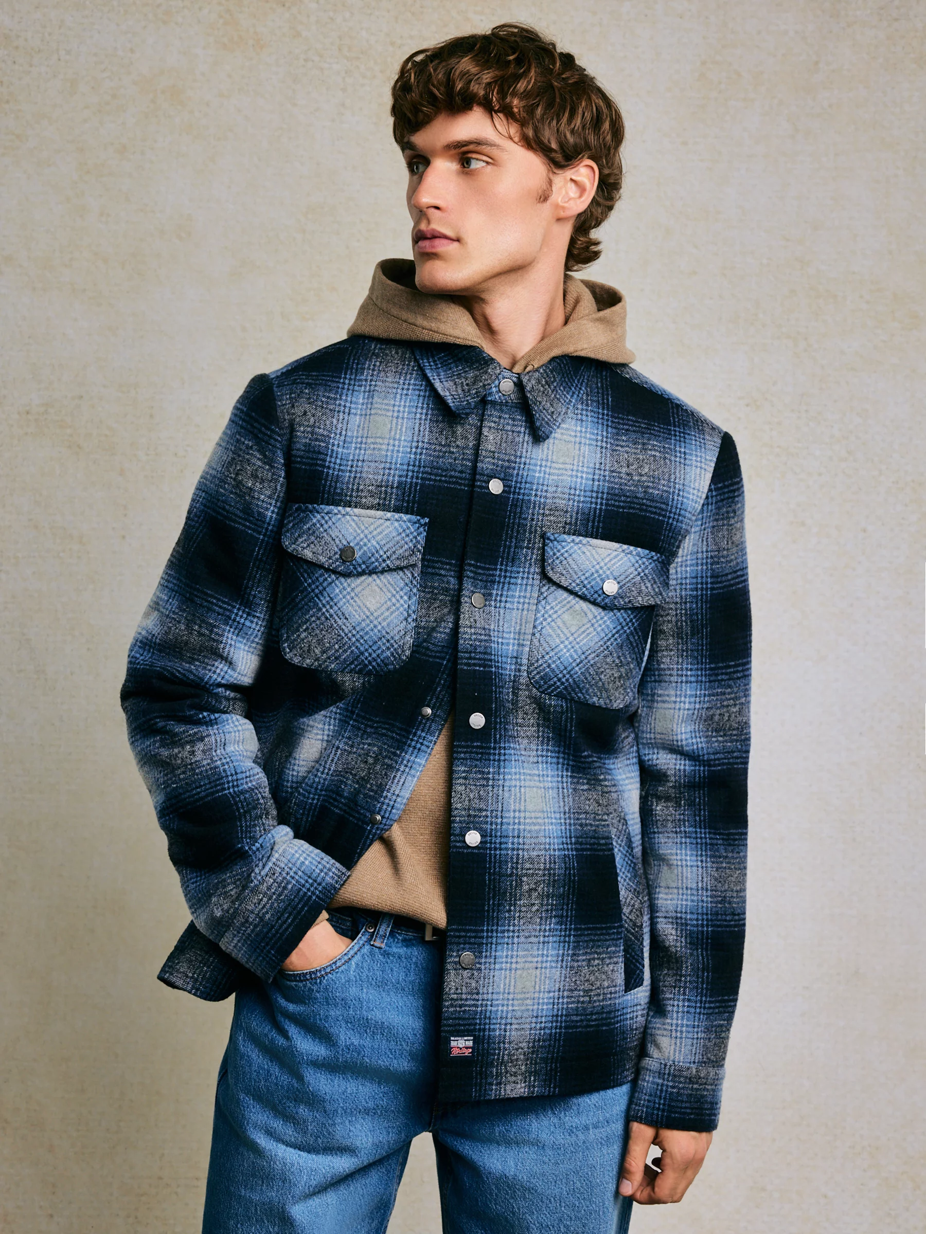 Kurtka męska koszulowa w kratę granatowa Obis 403