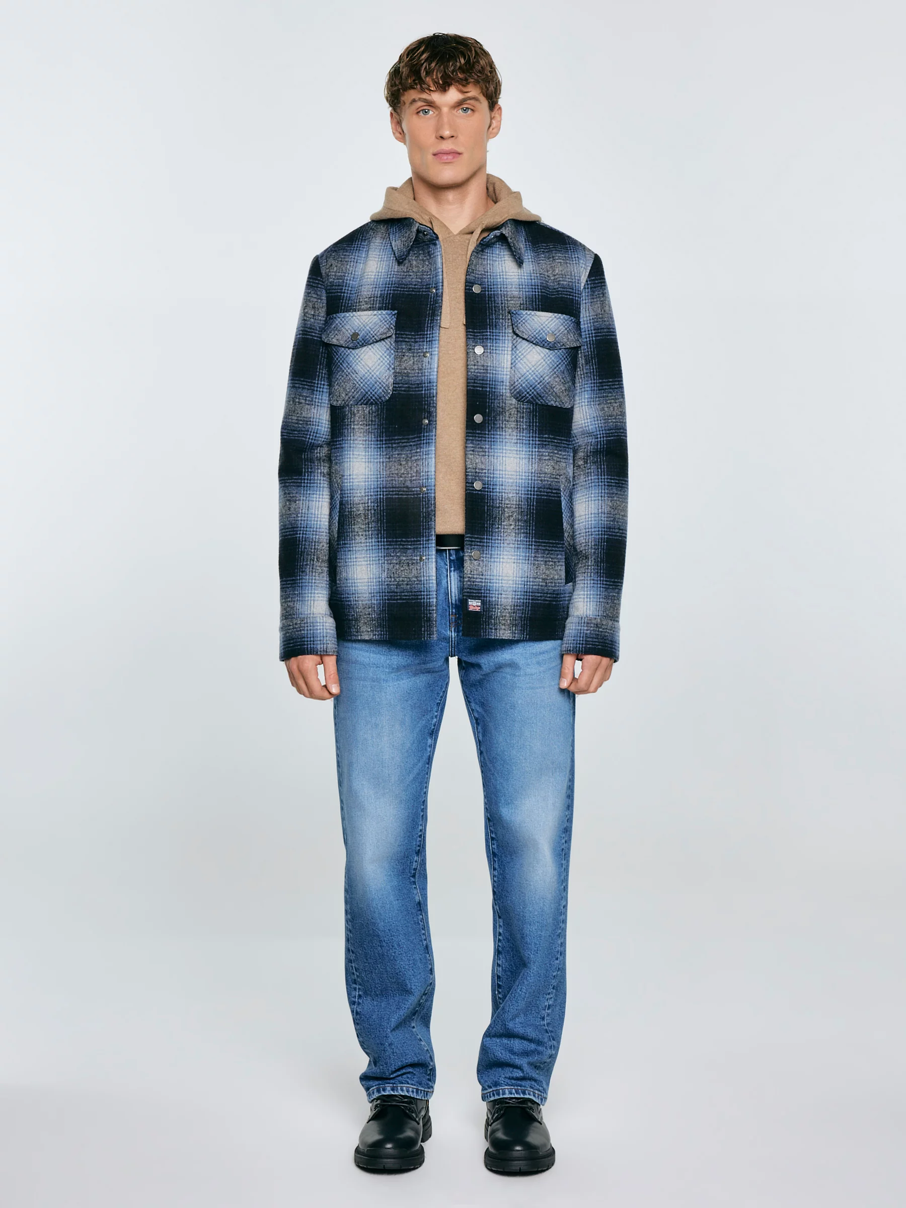 Kurtka męska koszulowa w kratę granatowa Obis 403