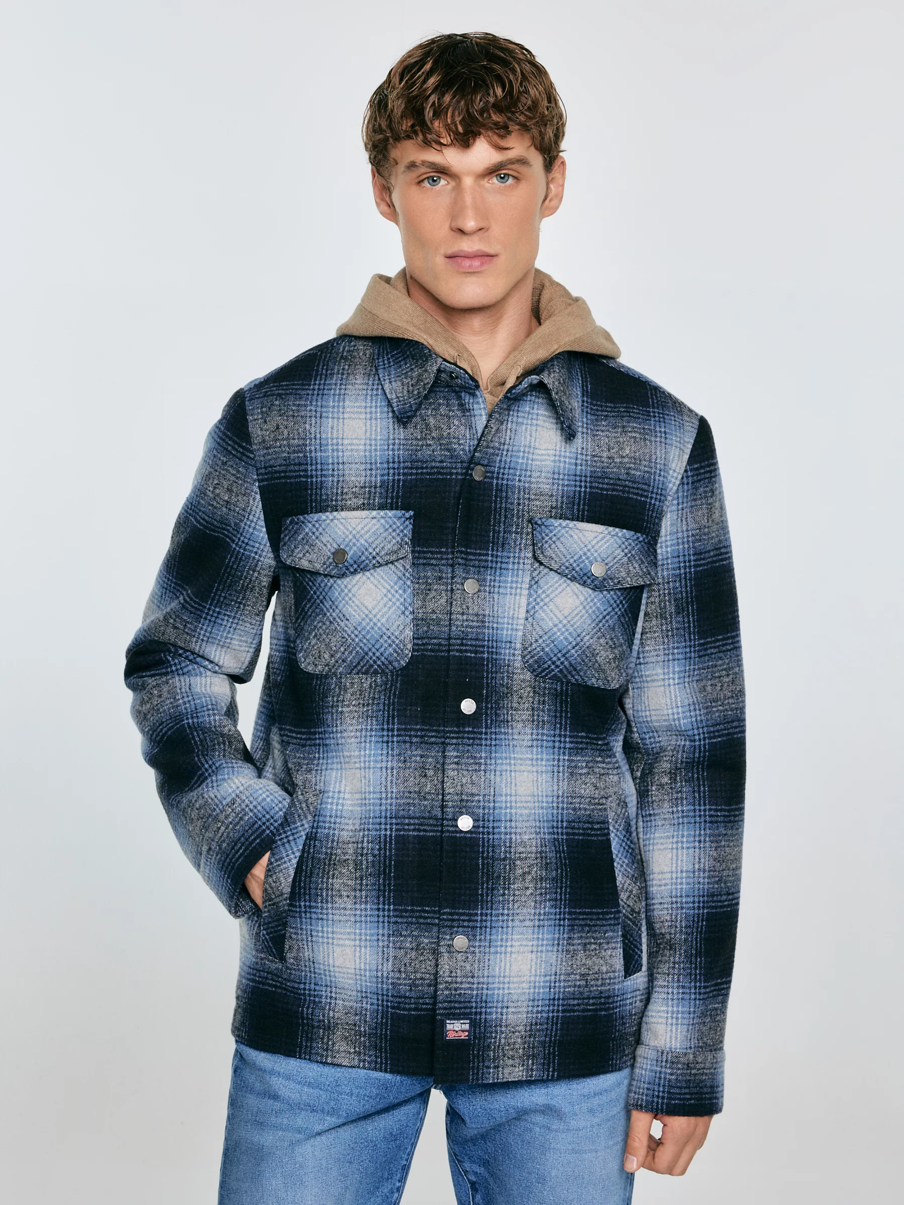 Kurtka męska koszulowa w kratę granatowa Obis 403