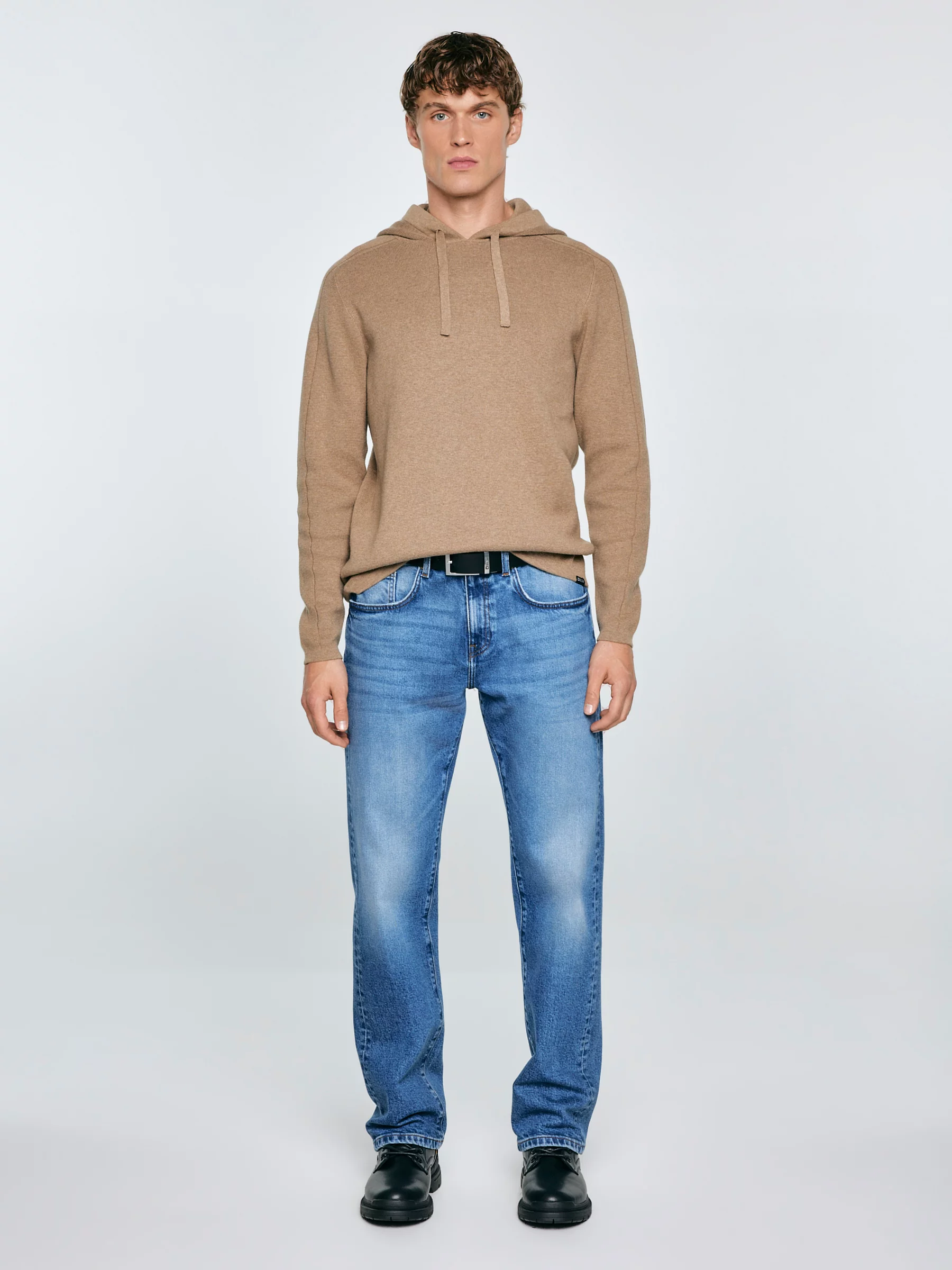 Sweter męski z kapturem beżowy Hoodsy 805