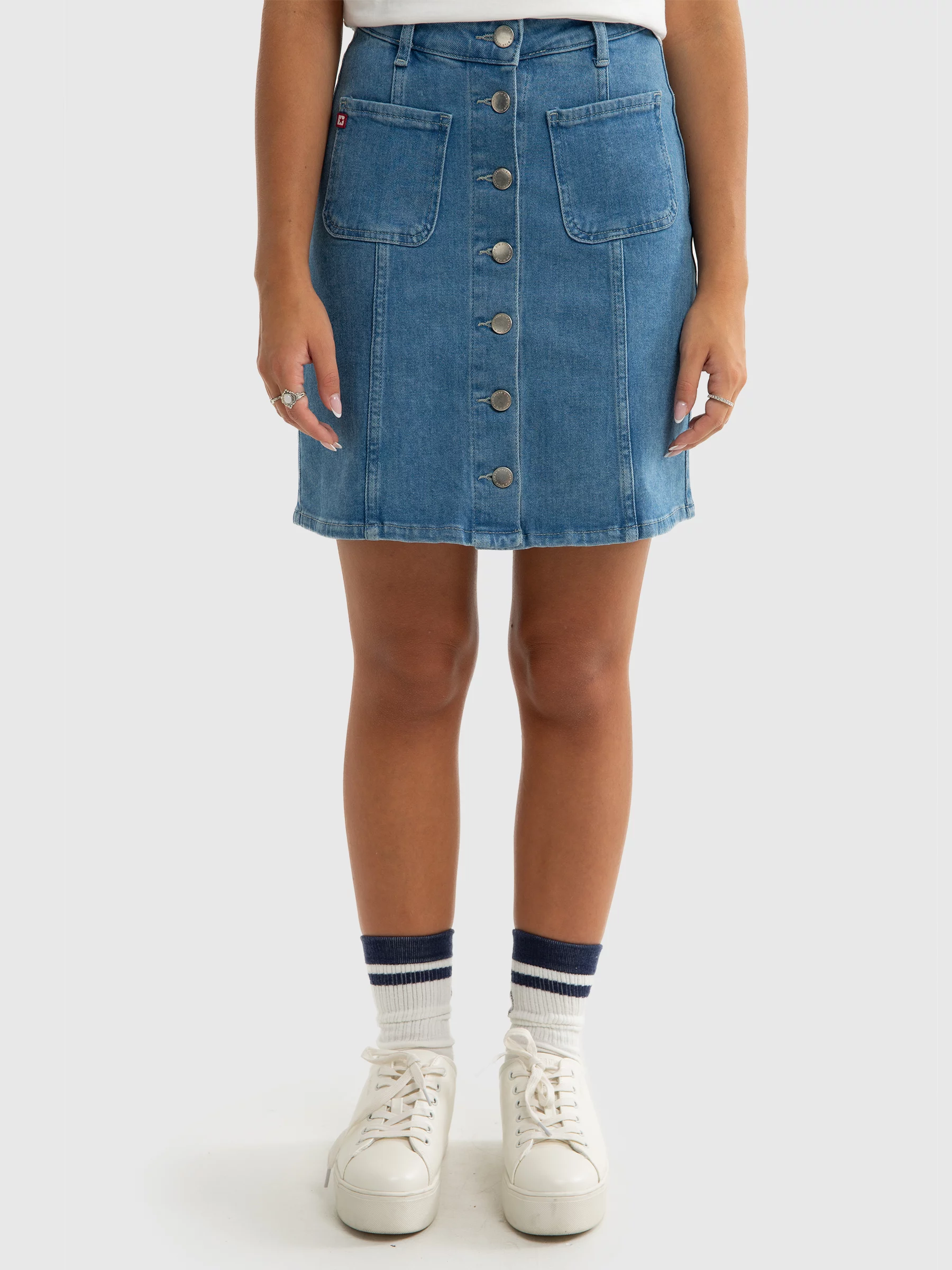 Spódnica dziewczęca jeansowa zapinana na guziki niebieska Olive 152