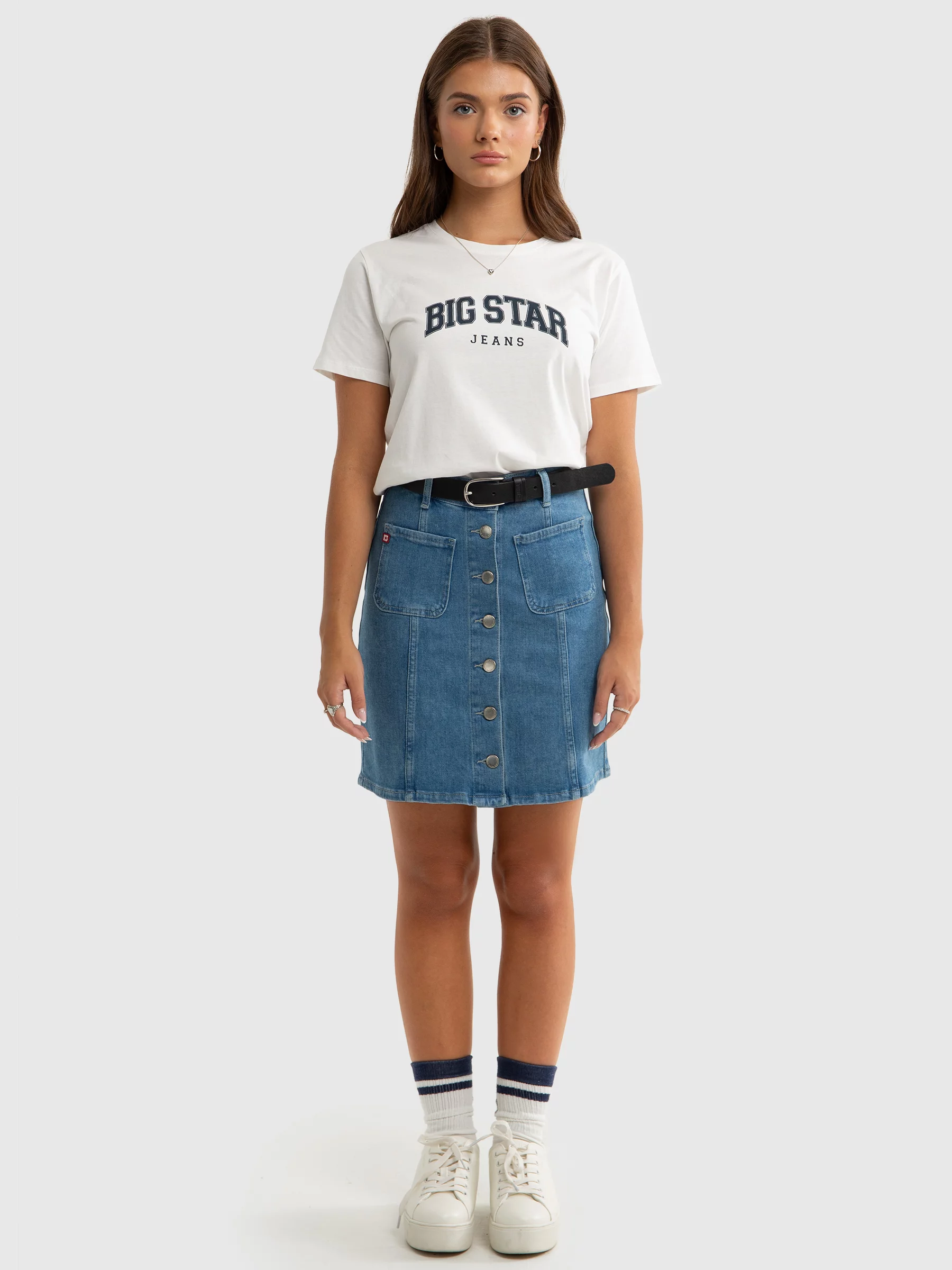 Spódnica dziewczęca jeansowa zapinana na guziki niebieska Olive 152