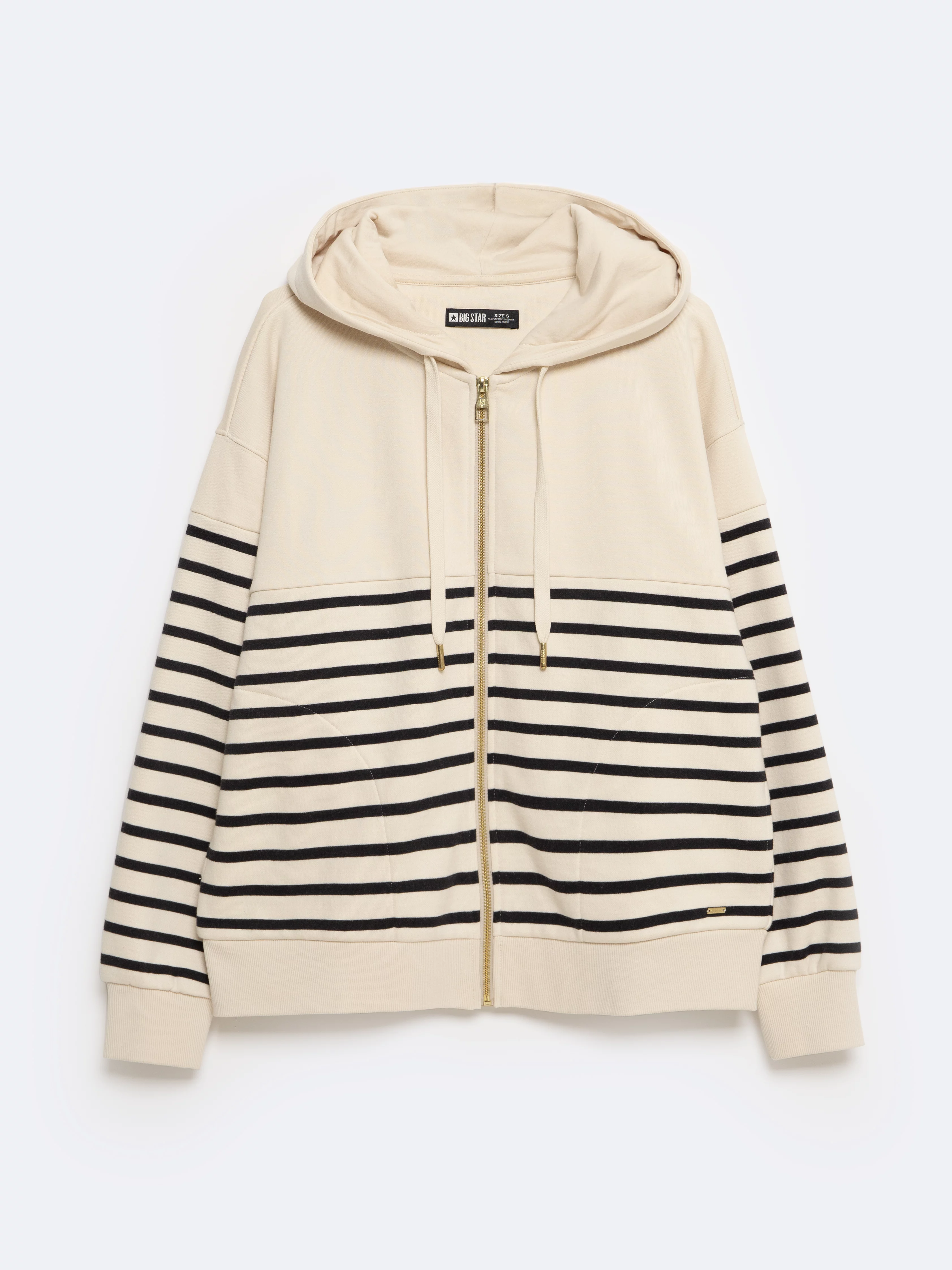 Bluza damska z kapturem rozpinana w paski kremowa Selina 103