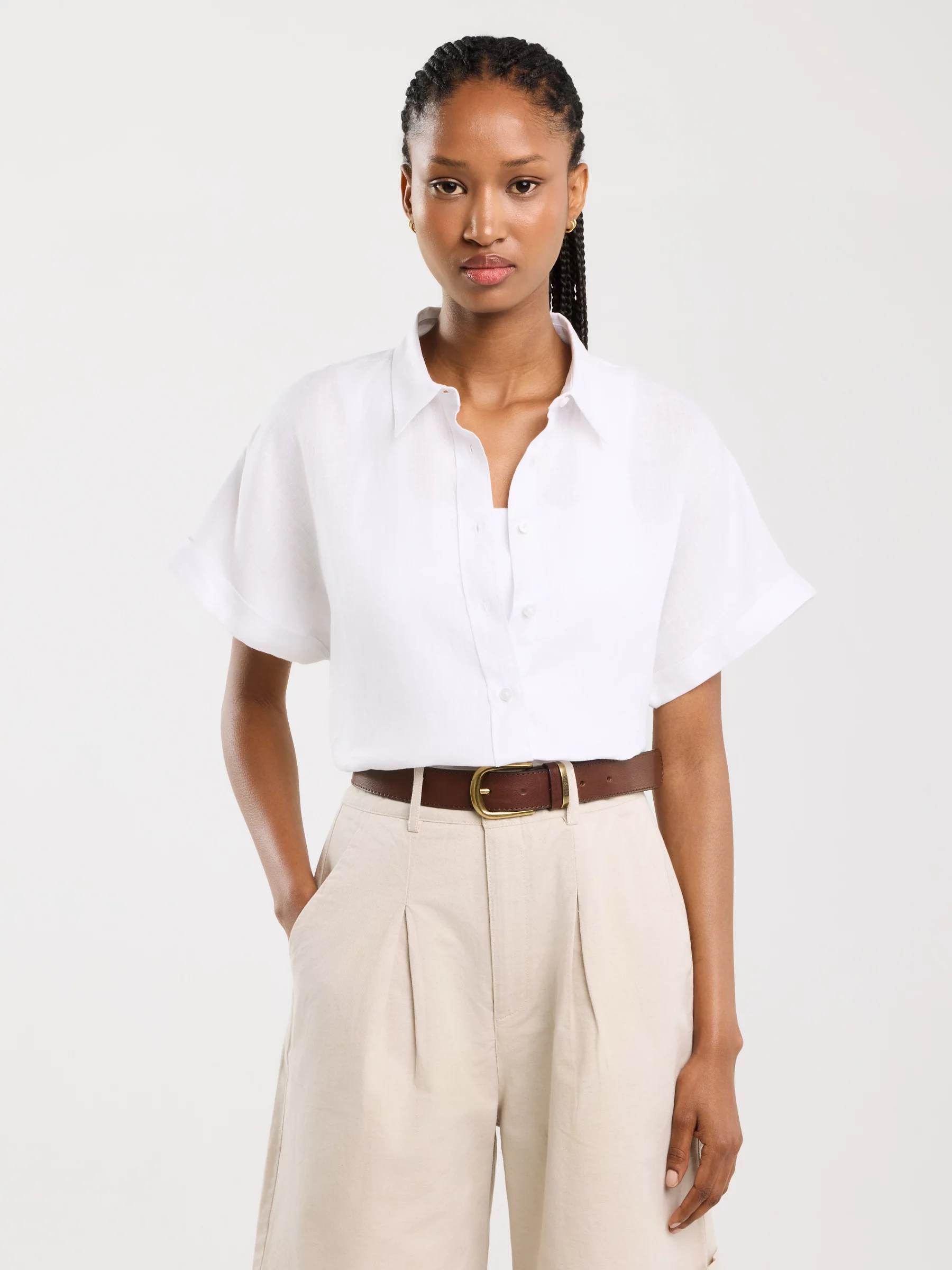 Koszula damska lniana biała Riore 101