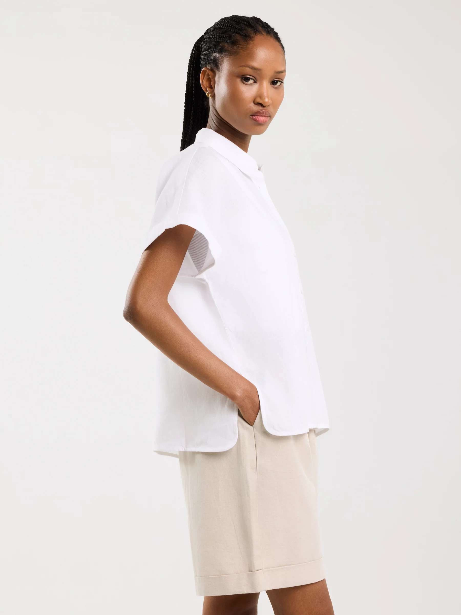 Koszula damska lniana biała Riore 101