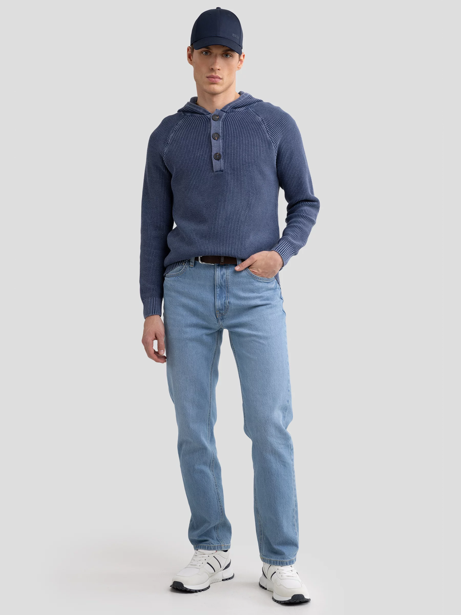 Sweter męski z kapturem granatowy Carlson 403